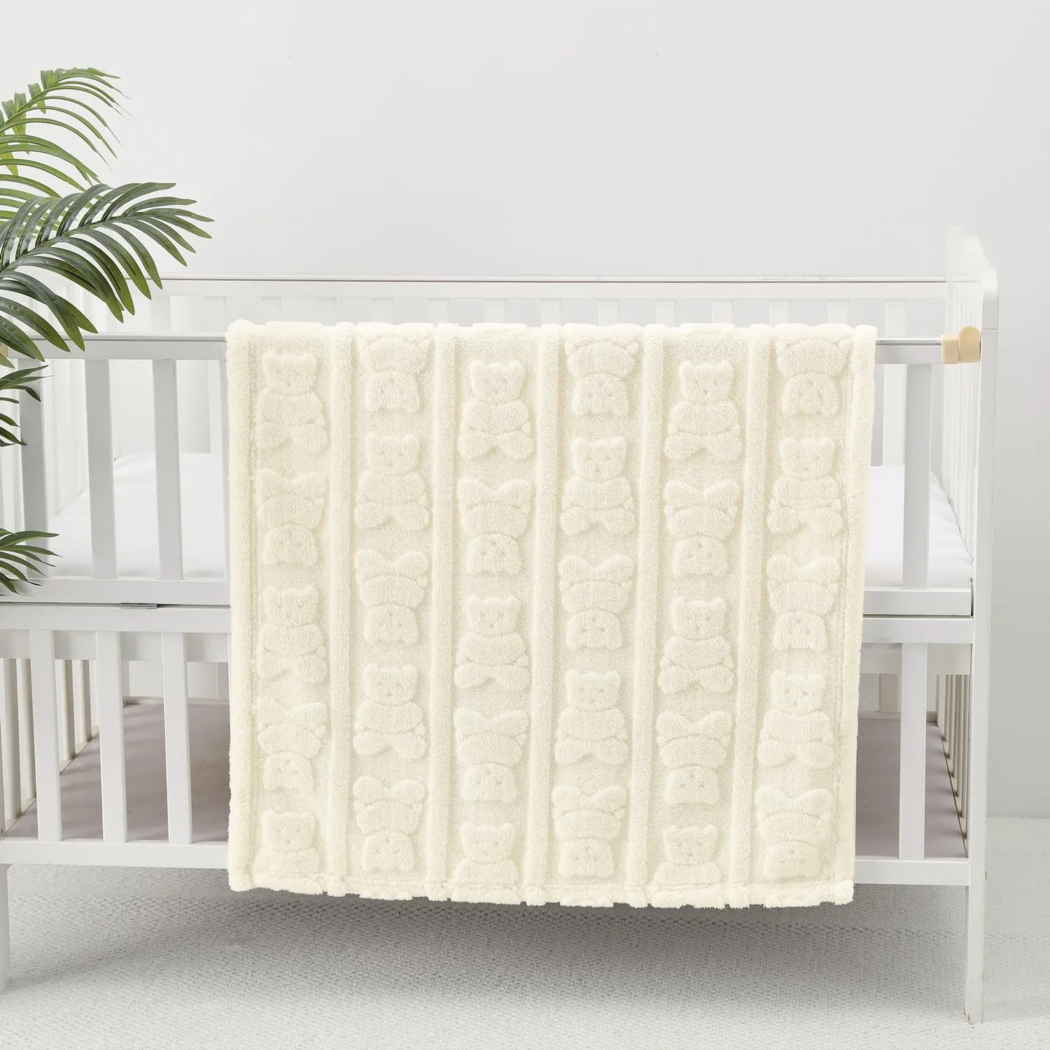 CREVENT Coperta morbida e calda in sherpa per bambine e ragazzi, essenziale per neonati, regalo per baby shower, 75 x 100 cm, colore: avorio - immagine 6