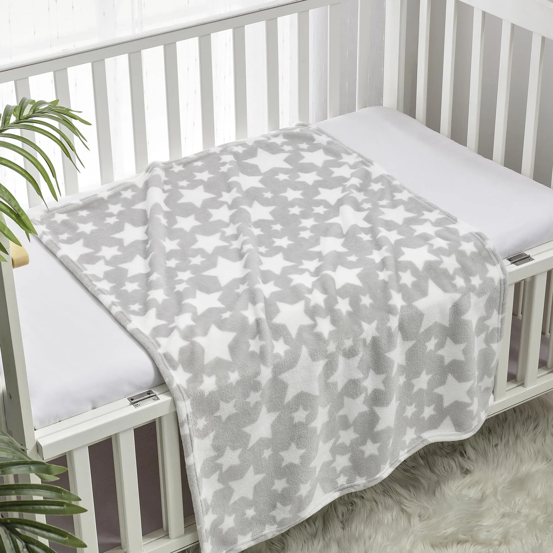 CREVENT Accogliente coperta in pile morbido e caldo per ragazze e ragazzi, essenziale per neonati, regalo per baby shower, colore grigio stella, 75 x 100 cm - immagine 3