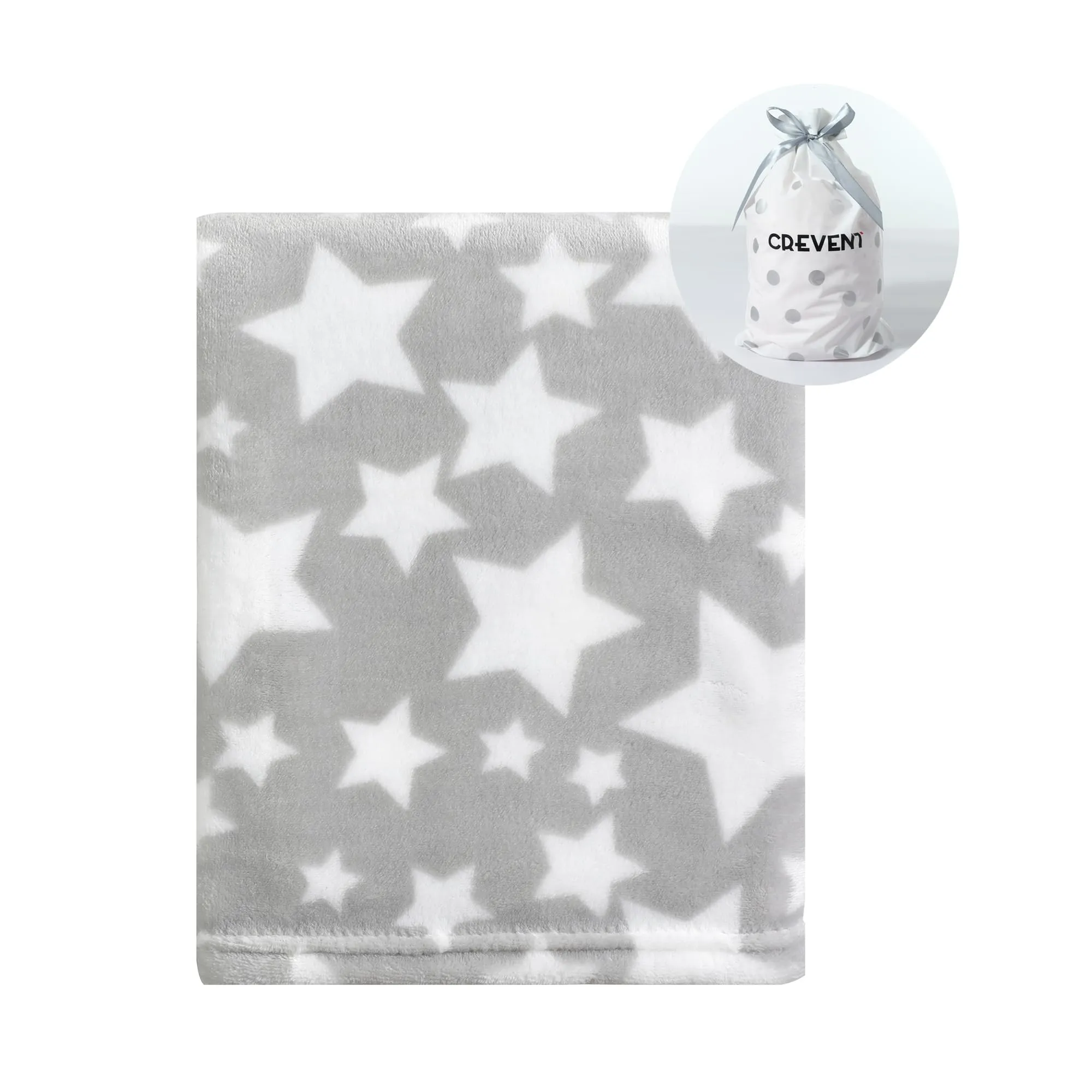 CREVENT Accogliente coperta in pile morbido e caldo per ragazze e ragazzi, essenziale per neonati, regalo per baby shower, colore grigio stella, 75 x 100 cm - immagine 4