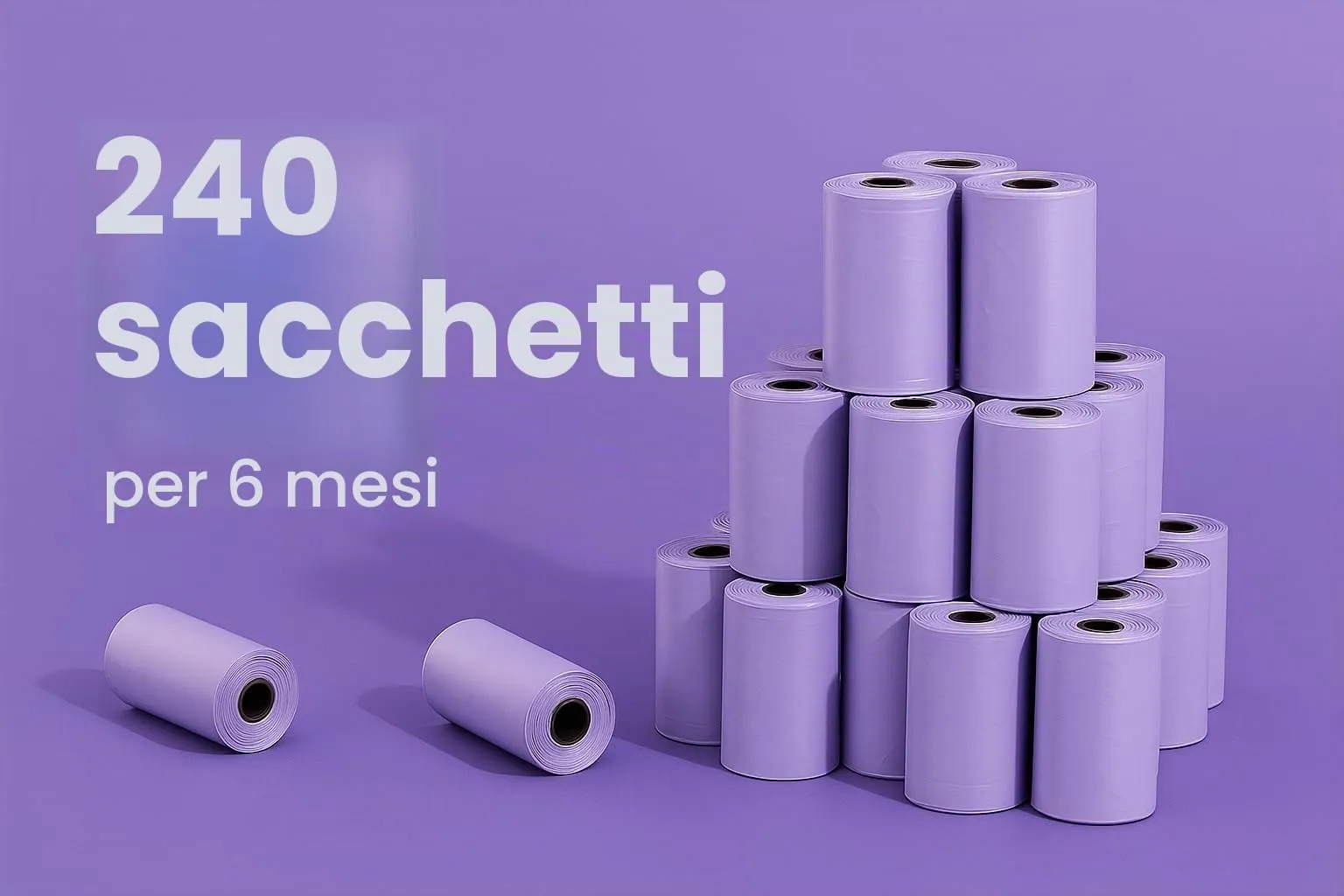 Sacchetti cane cacca – 240 pezzi biodegradabili – 22x32 cm – Colore viola – Flamingo - immagine 5
