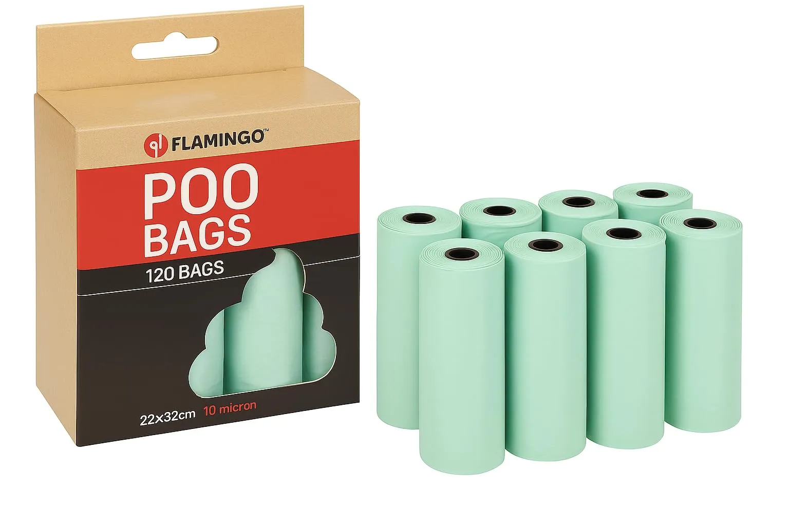 Sacchetti cane cacca – 120 pezzi biodegradabili – 22x32 cm – Colore verde – Flamingo - immagine 1