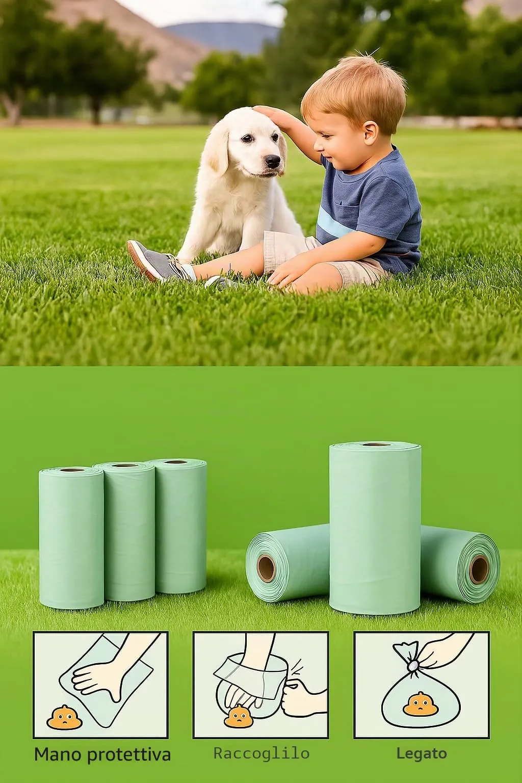 Sacchetti cane cacca – 120 pezzi biodegradabili – 22x32 cm – Colore verde – Flamingo - immagine 6