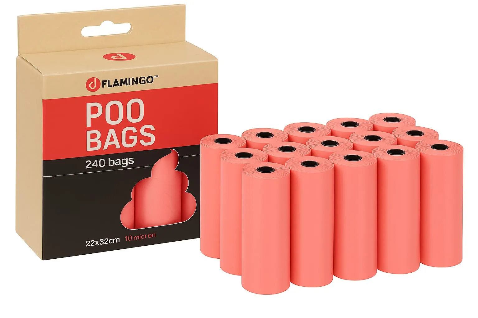 Sacchetti cane cacca – 240 pezzi biodegradabili – 22x32 cm – Colore rosa – Flamingo - immagine 1