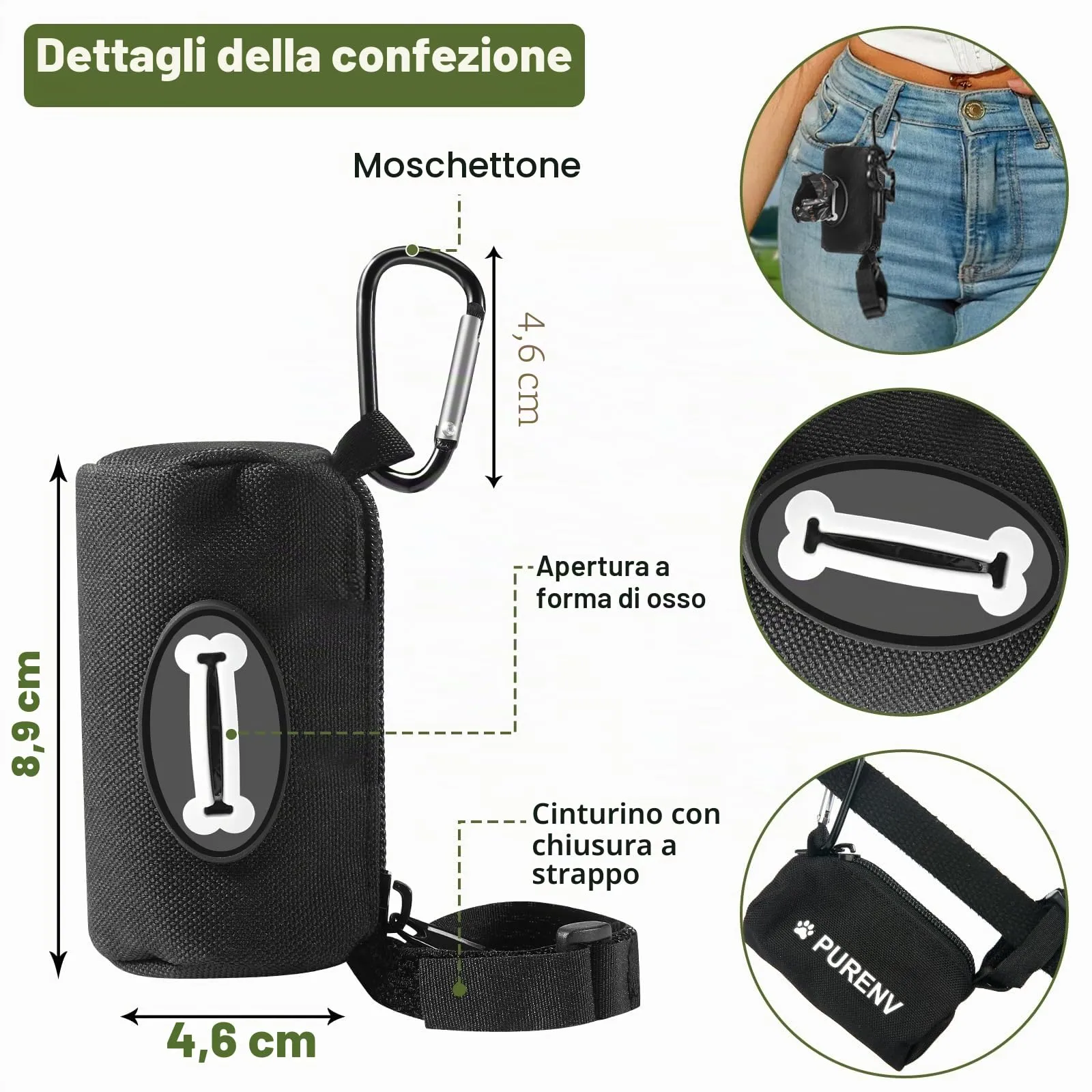 PURENV Biodegradabili Sacchetti Cane, 540 Sacchetti Extra Spesso a Prova di perdite, Sacchetti Cane Fatti da Miscela di Amido di Mais, Con Dispenser E Porta Sacchetti - immagine 2