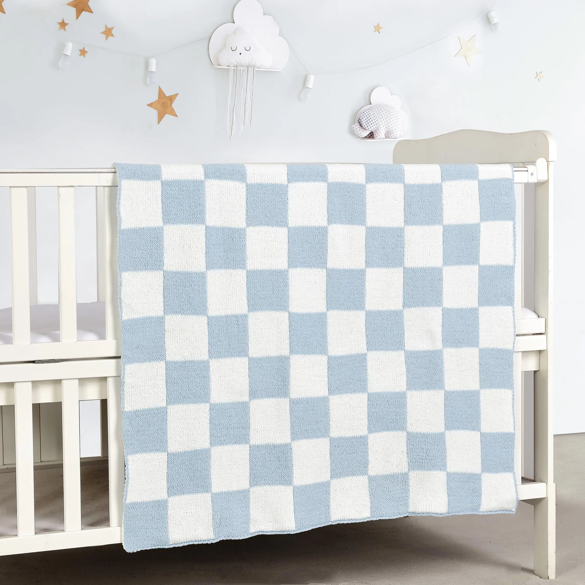 CREVENT Coperta morbida e calda in ciniglia per neonati, ideale come regalo di ricevimento, a quadretti, 75 x 100 cm - immagine 2