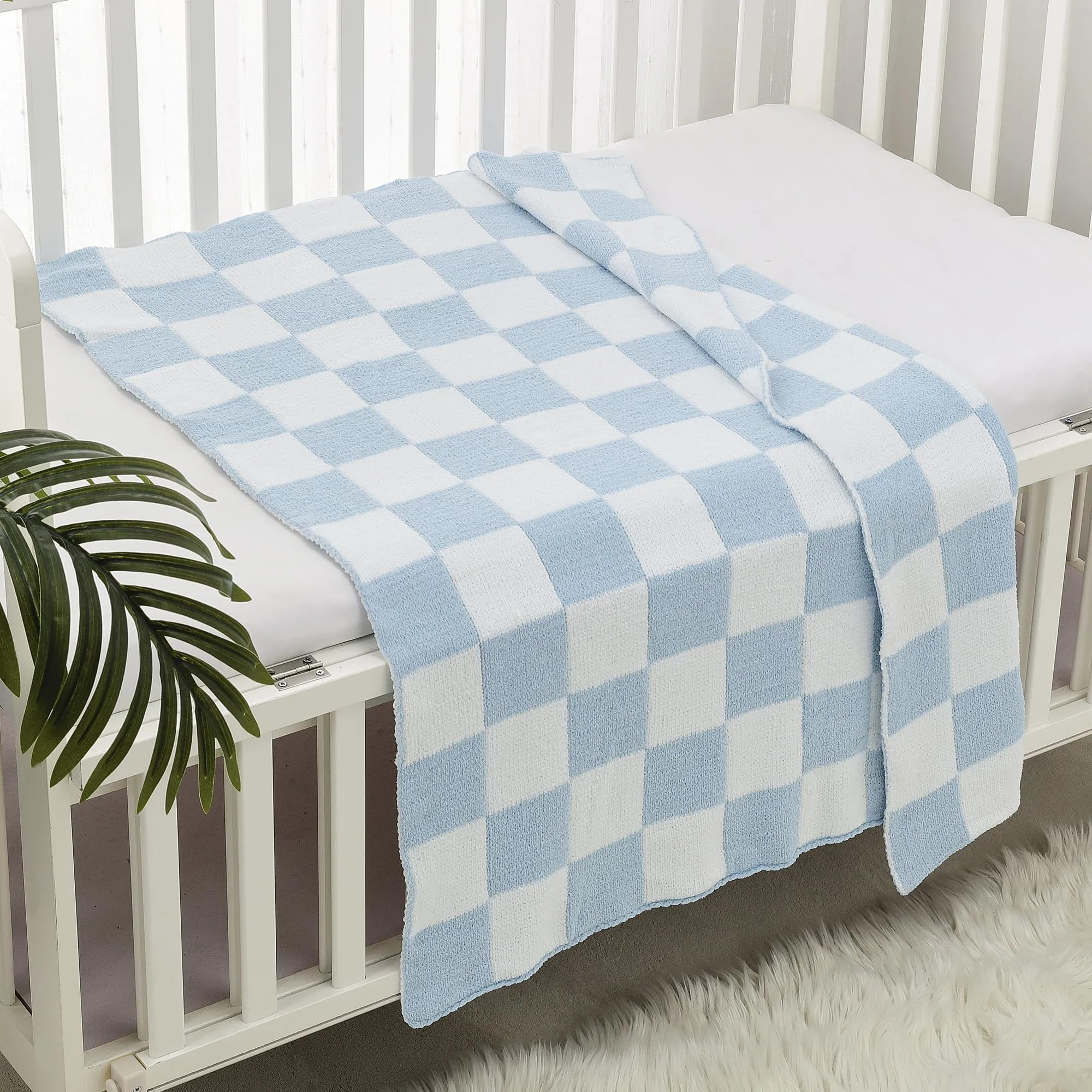 CREVENT Coperta morbida e calda in ciniglia per neonati, ideale come regalo di ricevimento, a quadretti, 75 x 100 cm - immagine 4