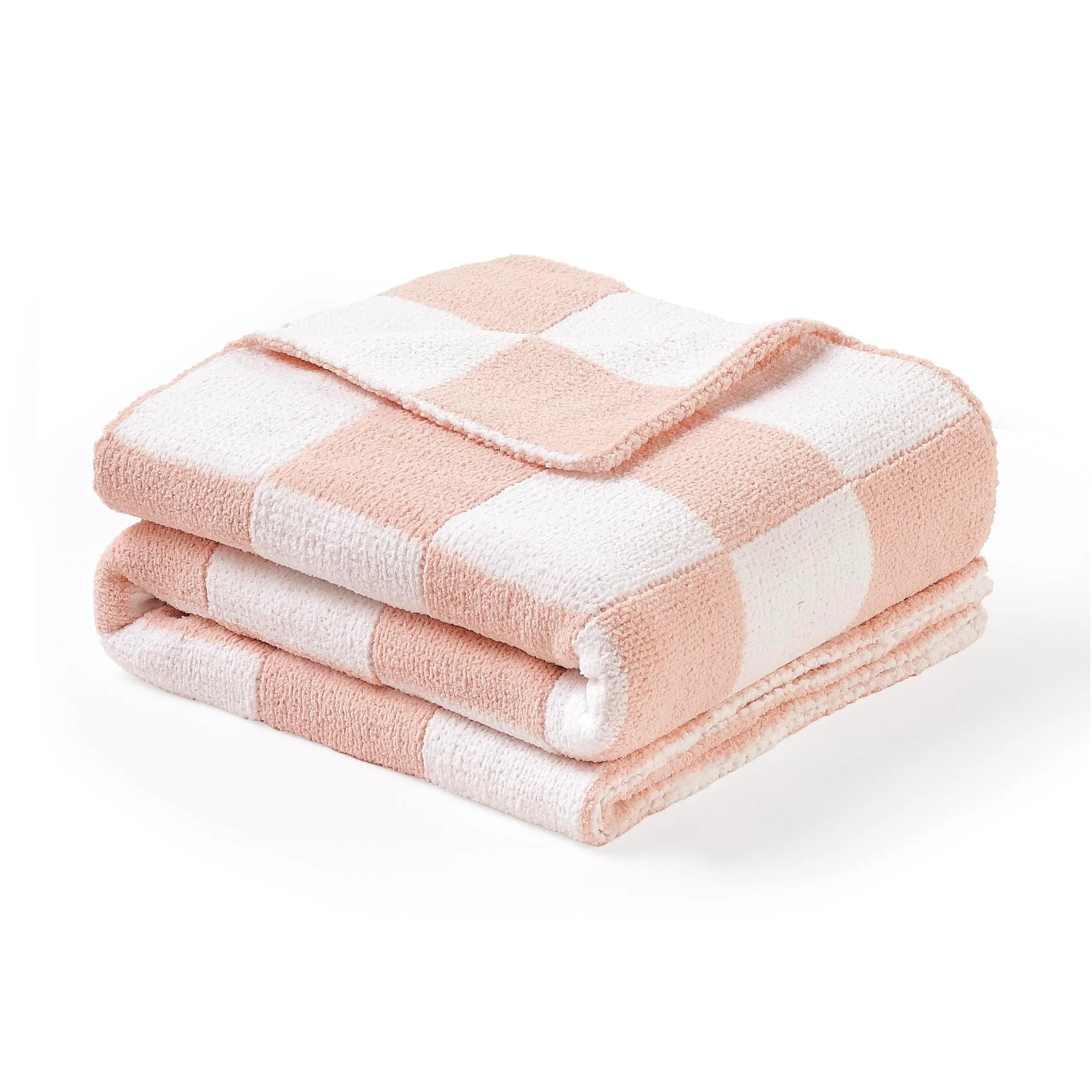 CREVENT Coperta morbida e calda in ciniglia per neonati, ideale come regalo di ricevimento, a quadretti, 75 x 100 cm, colore: rosa - immagine 1