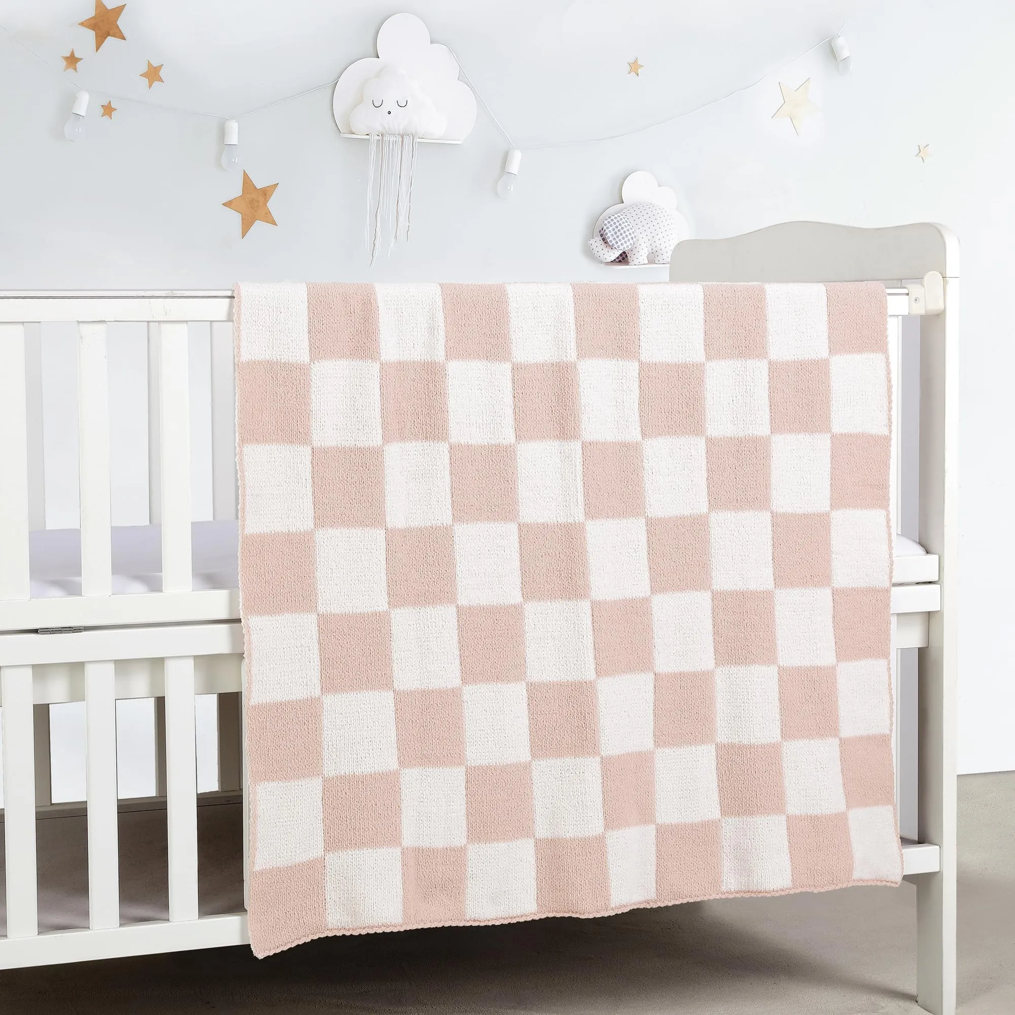 CREVENT Coperta morbida e calda in ciniglia per neonati, ideale come regalo di ricevimento, a quadretti, 75 x 100 cm, colore: rosa - immagine 2