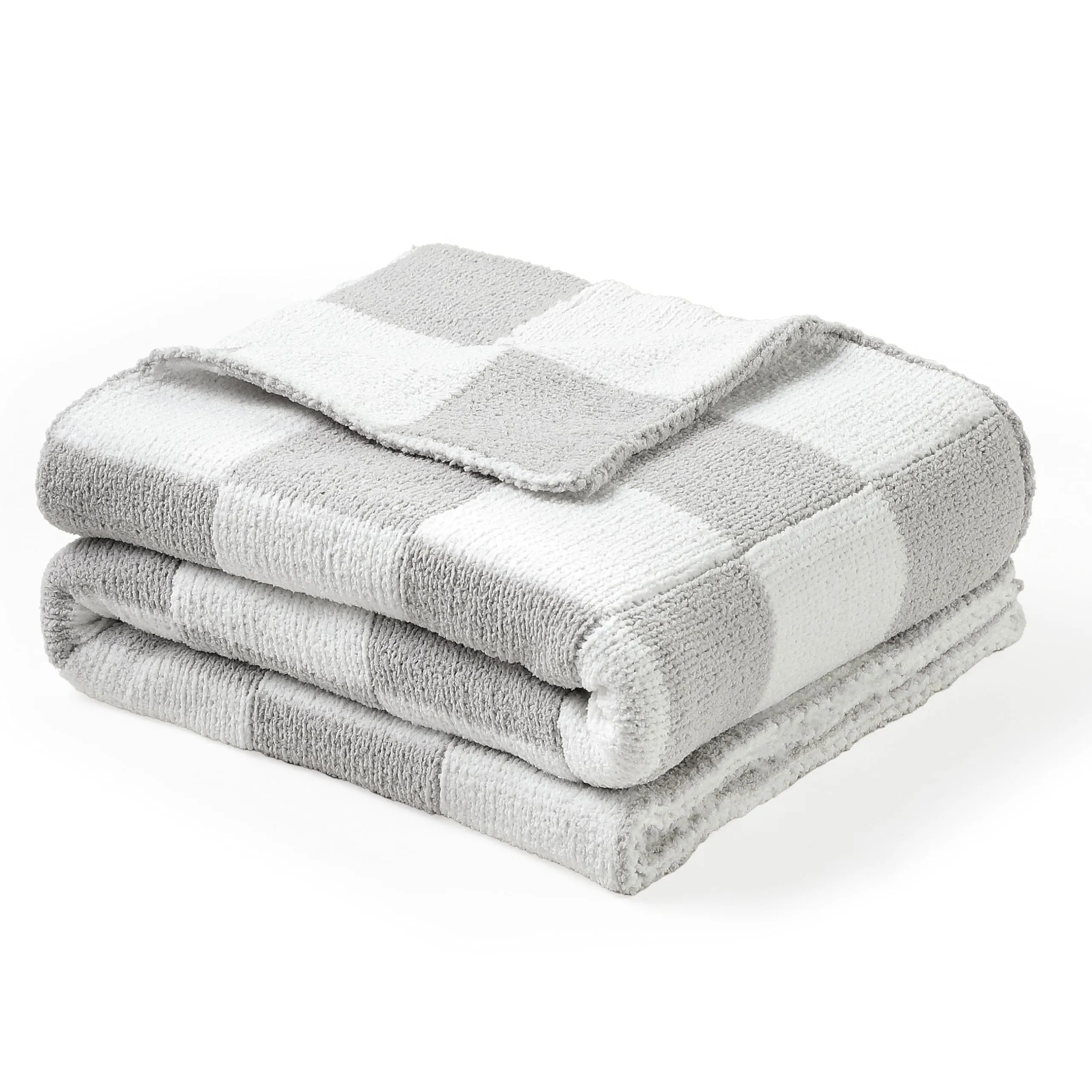 CREVENT Coperta morbida e calda in ciniglia per bambine e ragazzi, essenziale per neonati, regalo per baby shower, 75 x 100 cm, colore: grigio a quadri - immagine 1
