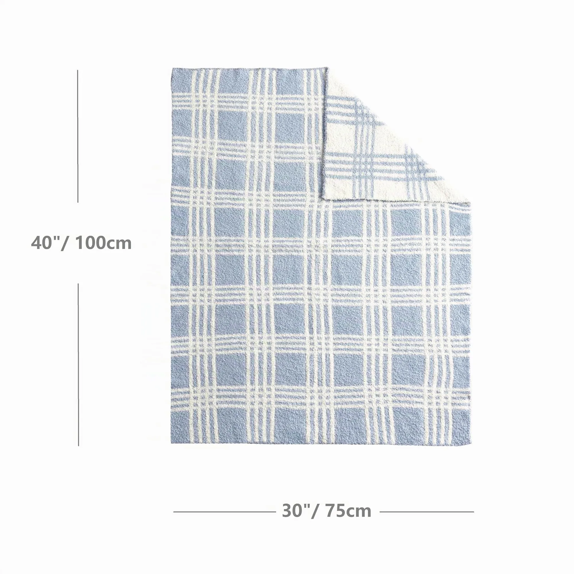 CREVENT Accogliente morbida e calda coperta in ciniglia per ragazze e ragazzi, essenziali per neonati, ricevimento, linea a quadretti blu, 75 x 100 cm - immagine 5