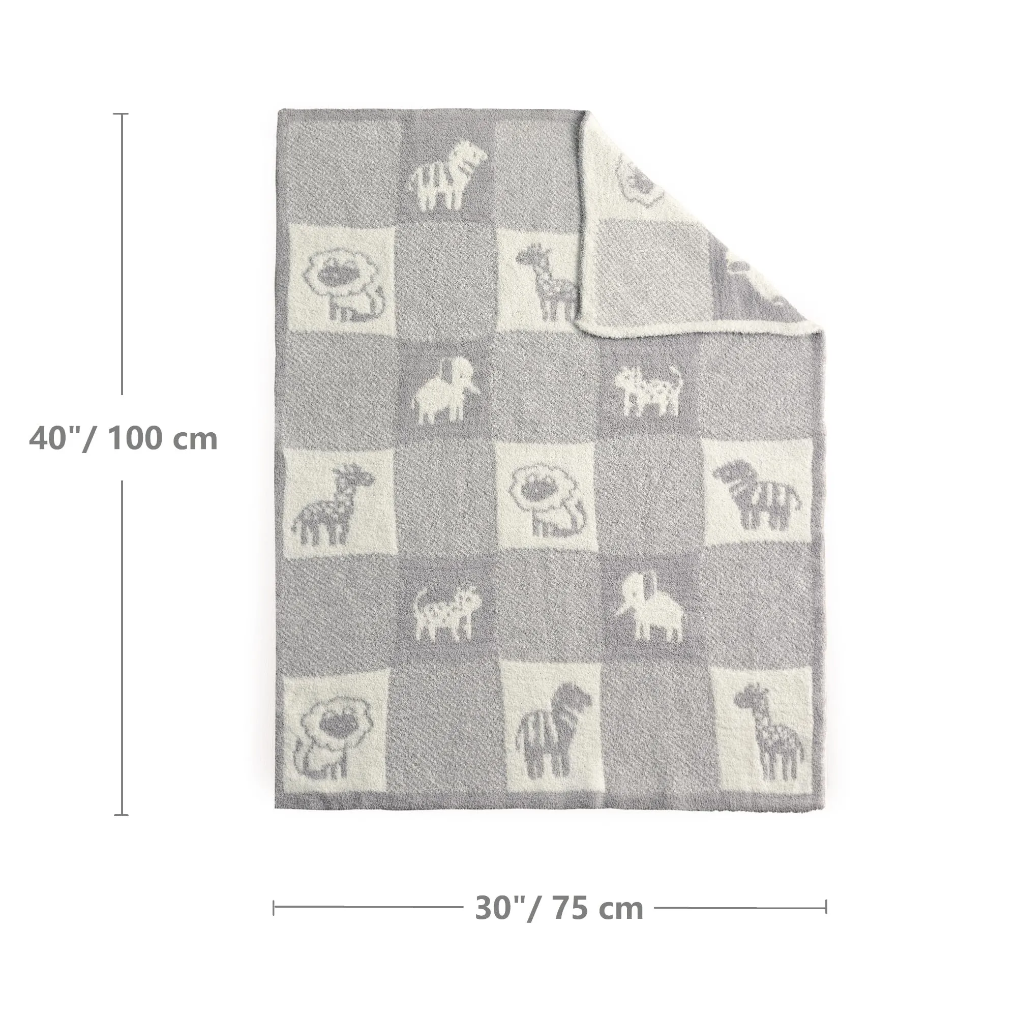 CREVENT Coperta in ciniglia morbida e calda da 30 x 40 pollici per bambine e bambini, essenziale per neonati, regalo per baby shower, colore grigio animale, 75 x 100 cm - immagine 5