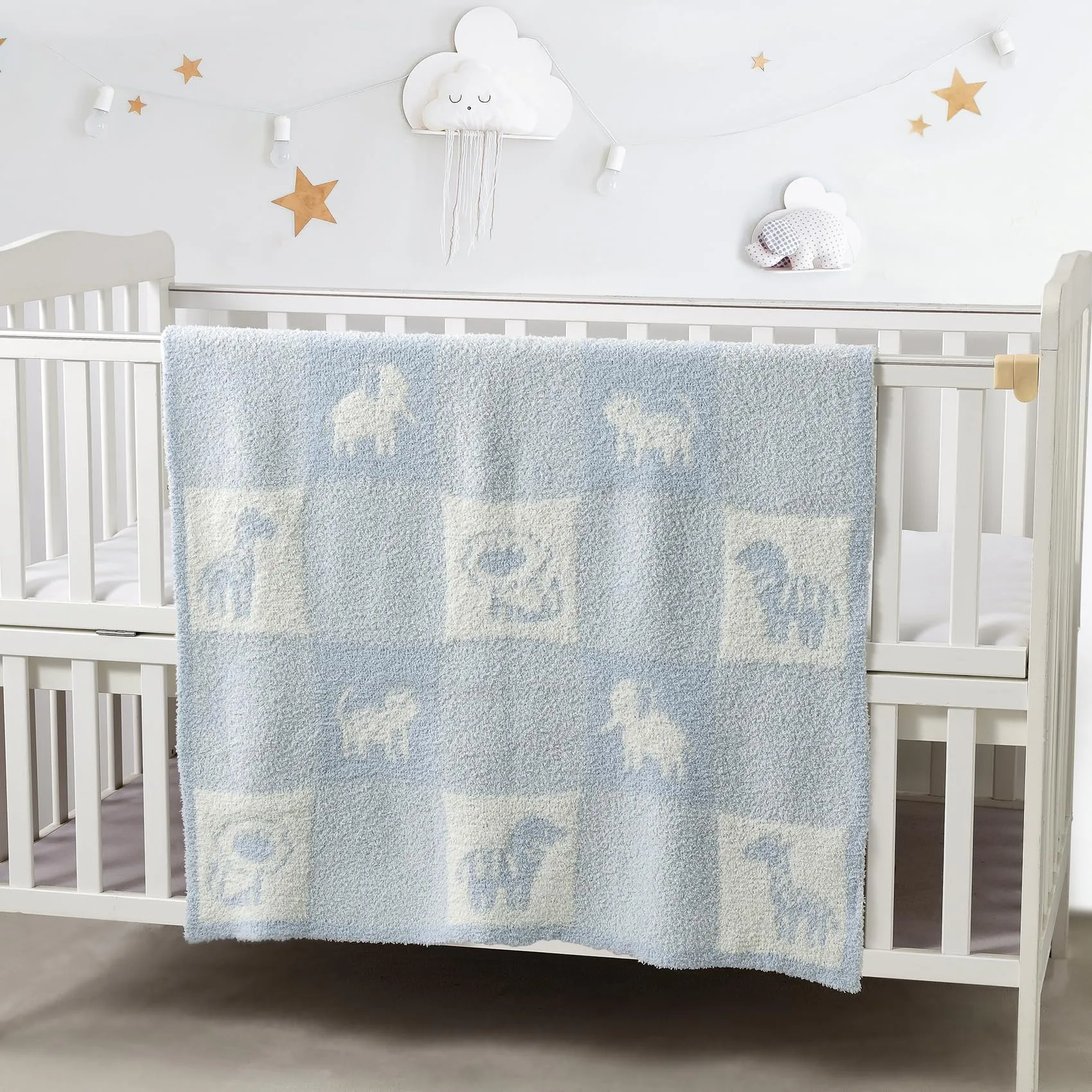 CREVENT Coperta morbida e calda in ciniglia per bambine e ragazzi, essenziale per neonati, regalo per baby shower, 75 x 100 cm, colore blu - immagine 3