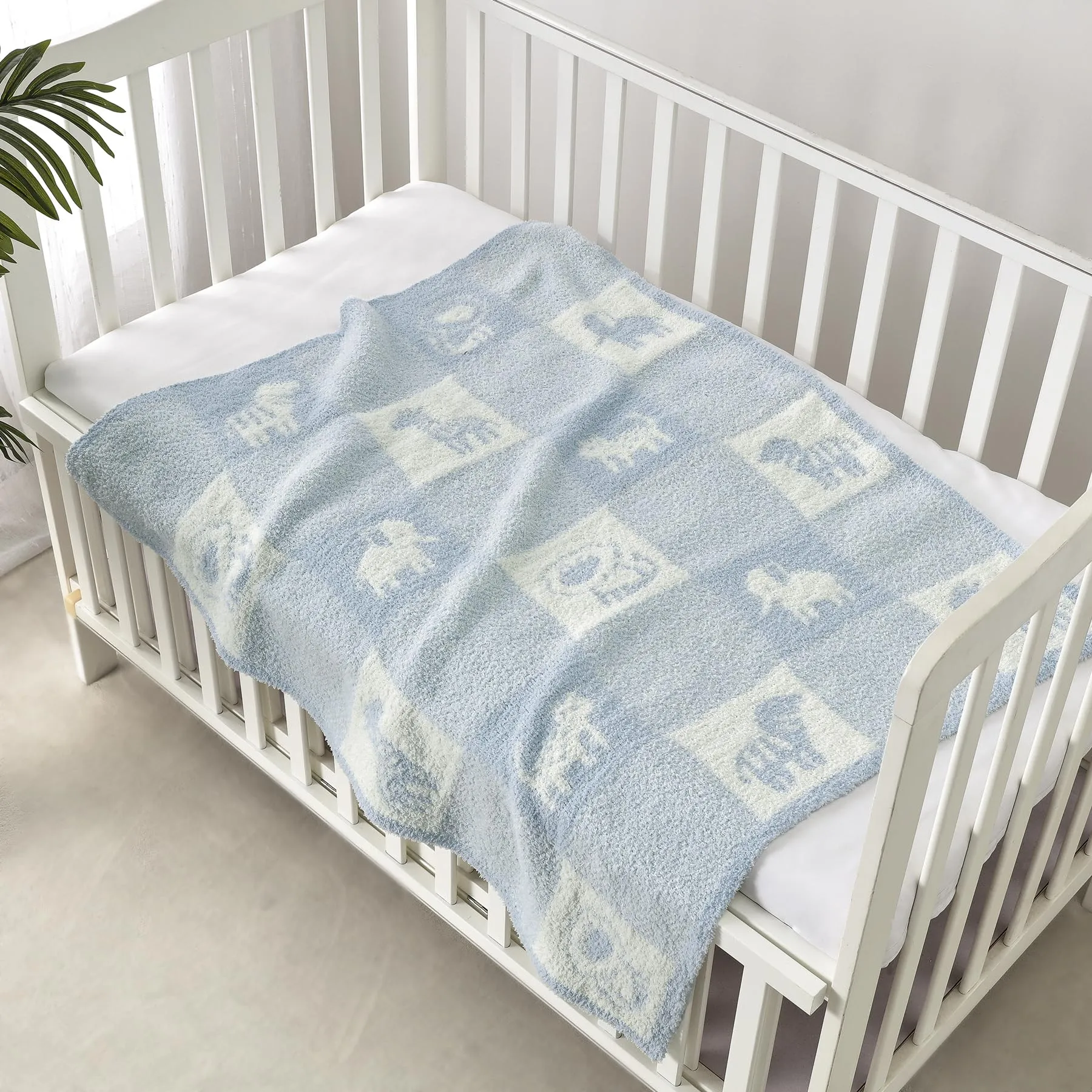 CREVENT Coperta morbida e calda in ciniglia per bambine e ragazzi, essenziale per neonati, regalo per baby shower, 75 x 100 cm, colore blu - immagine 4