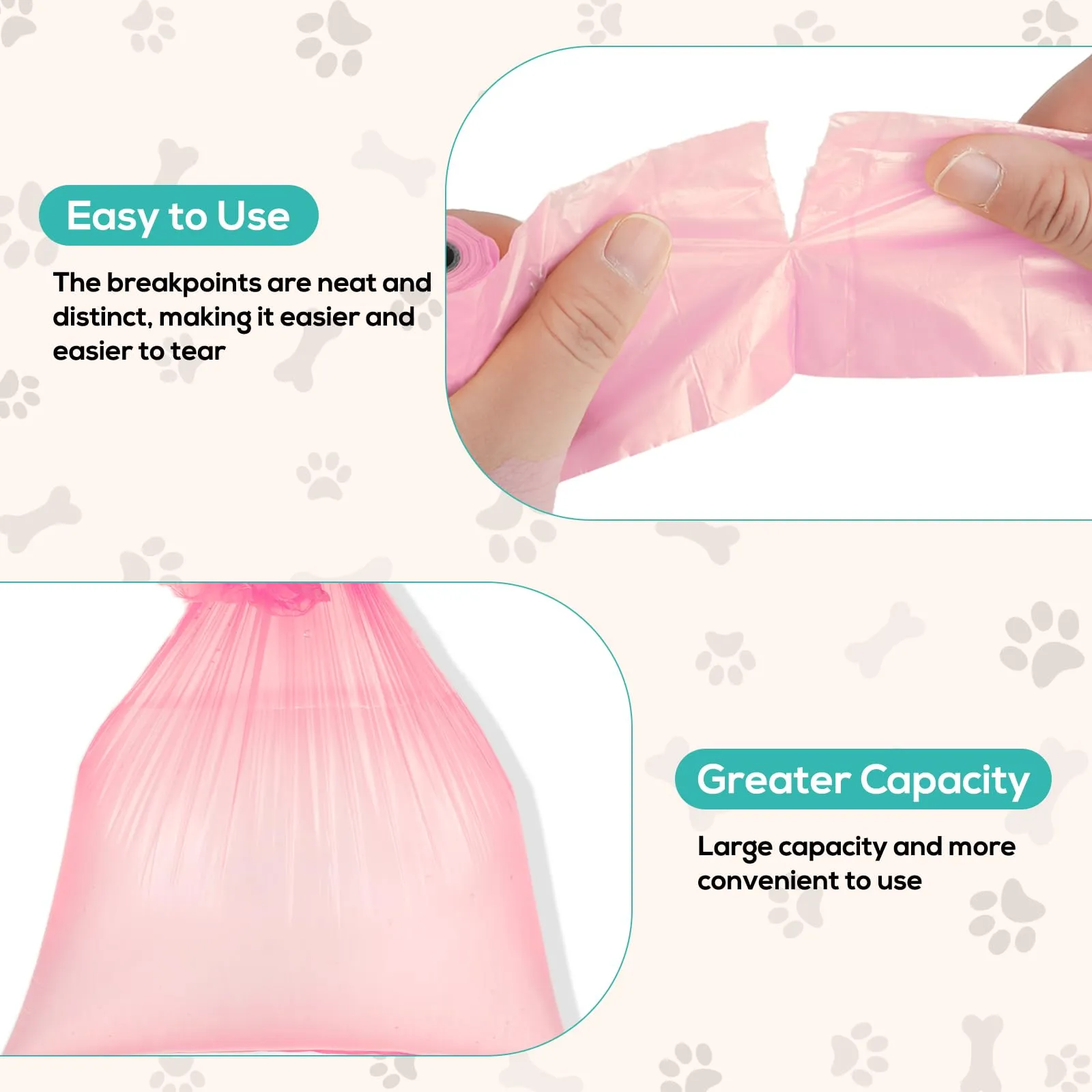 AiQInu 225 Pezzi Sacchetti Cane Cacca, Colorato Sacchetti per Cani, Portatili Bustine Canes, Sacchettis per Escrementi di Cane, 22 * 30cm (15 Rotoli, 15 per Rotolo) - immagine 4