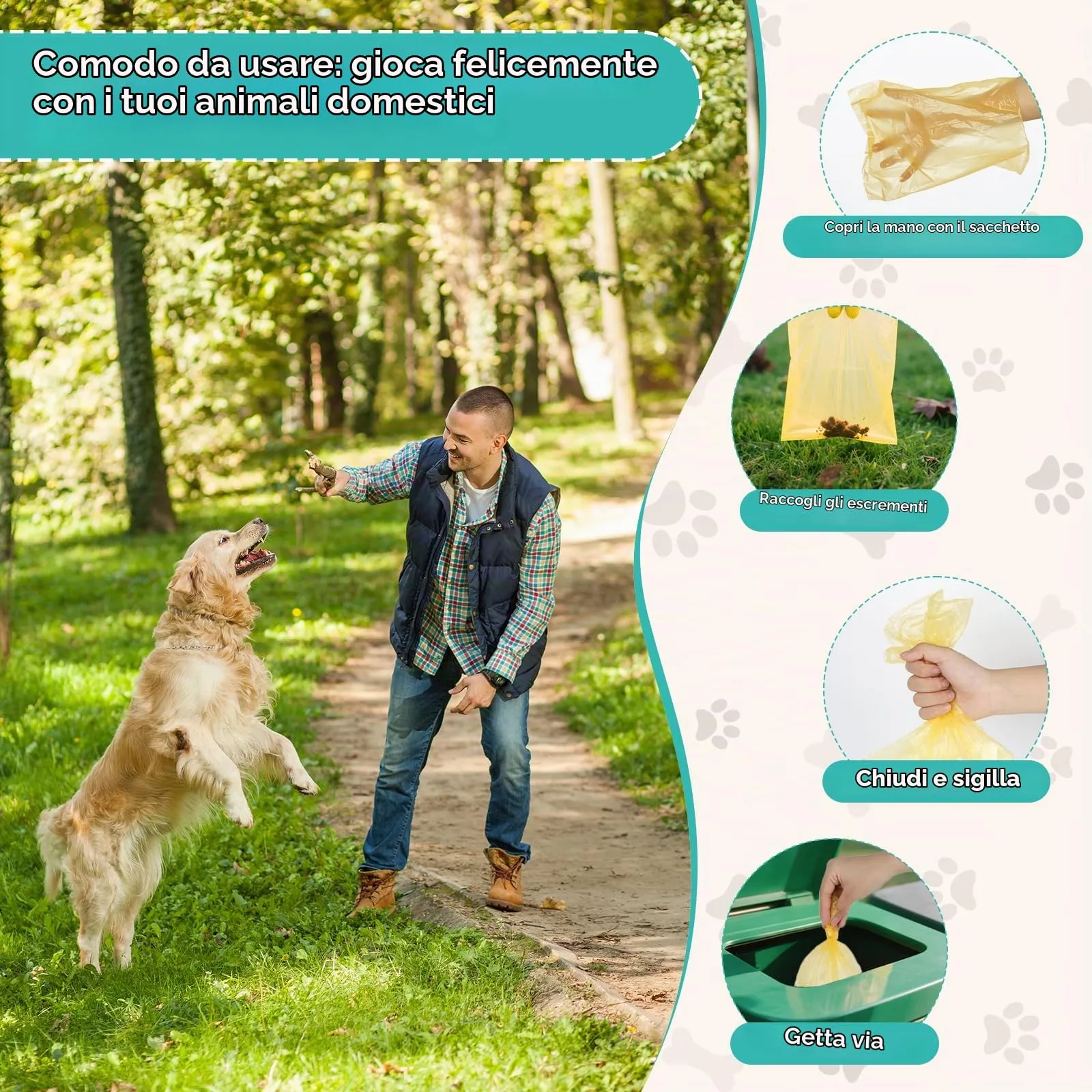 AiQInu 225 Pezzi Sacchetti Cane Cacca, Colorato Sacchetti per Cani, Portatili Bustine Canes, Sacchettis per Escrementi di Cane, 22 * 30cm (15 Rotoli, 15 per Rotolo) - immagine 5
