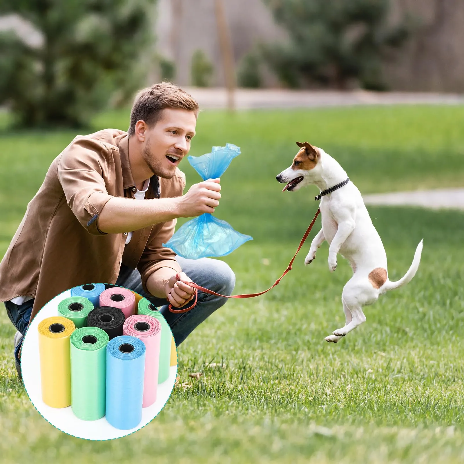 AiQInu 225 Pezzi Sacchetti Cane Cacca, Colorato Sacchetti per Cani, Portatili Bustine Canes, Sacchettis per Escrementi di Cane, 22 * 30cm (15 Rotoli, 15 per Rotolo) - immagine 7