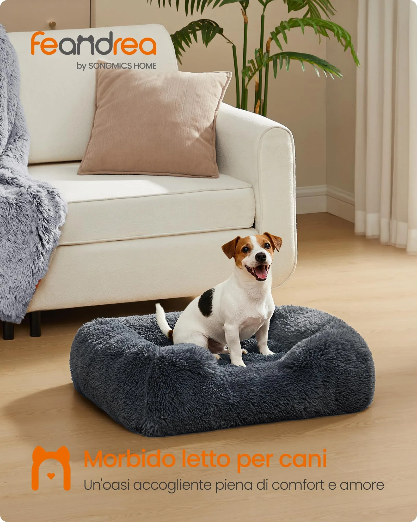 Feandrea Cuccia per Cani, Divano per Cani Medio, 71 x 55 x 18 cm, Cuscino per Animali, Imbottitura Morbida Bordi Rialzati, Sfoderabile e Lavabile, Antiscivolo, Grigio Scuro PGW271GR01 - immagine 2