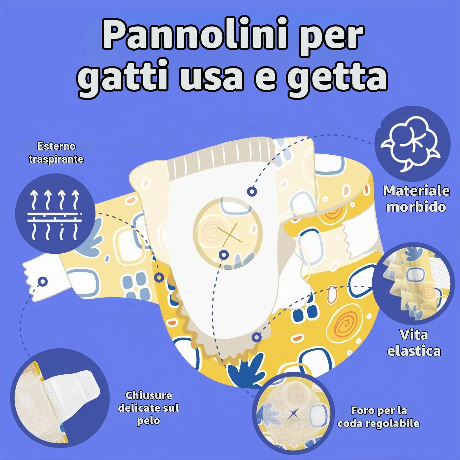 MICOOYO pannolini per gatti, pannolini per gatti super assorbenti con fori in schiuma regolabili, mutandine-pannolino usa e getta per cagne in calore (XS, 24 pezzi) - immagine 2