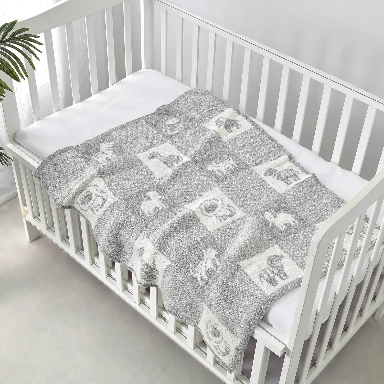 CREVENT 2 copertine da 75 cm x 100 cm, simpatiche, soffici, calde, per bambini, culla, passeggino, colore: grigio nuvola + animale lavorato a maglia grigio - immagine 7