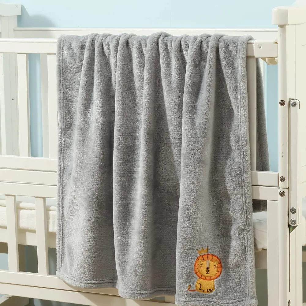 CREVENT 2 coperte per neonati,75 cm x 100 cm, simpatiche, morbide, calde, per lettino e passeggino, colore: grigio nuvola + leone grigio - immagine 3