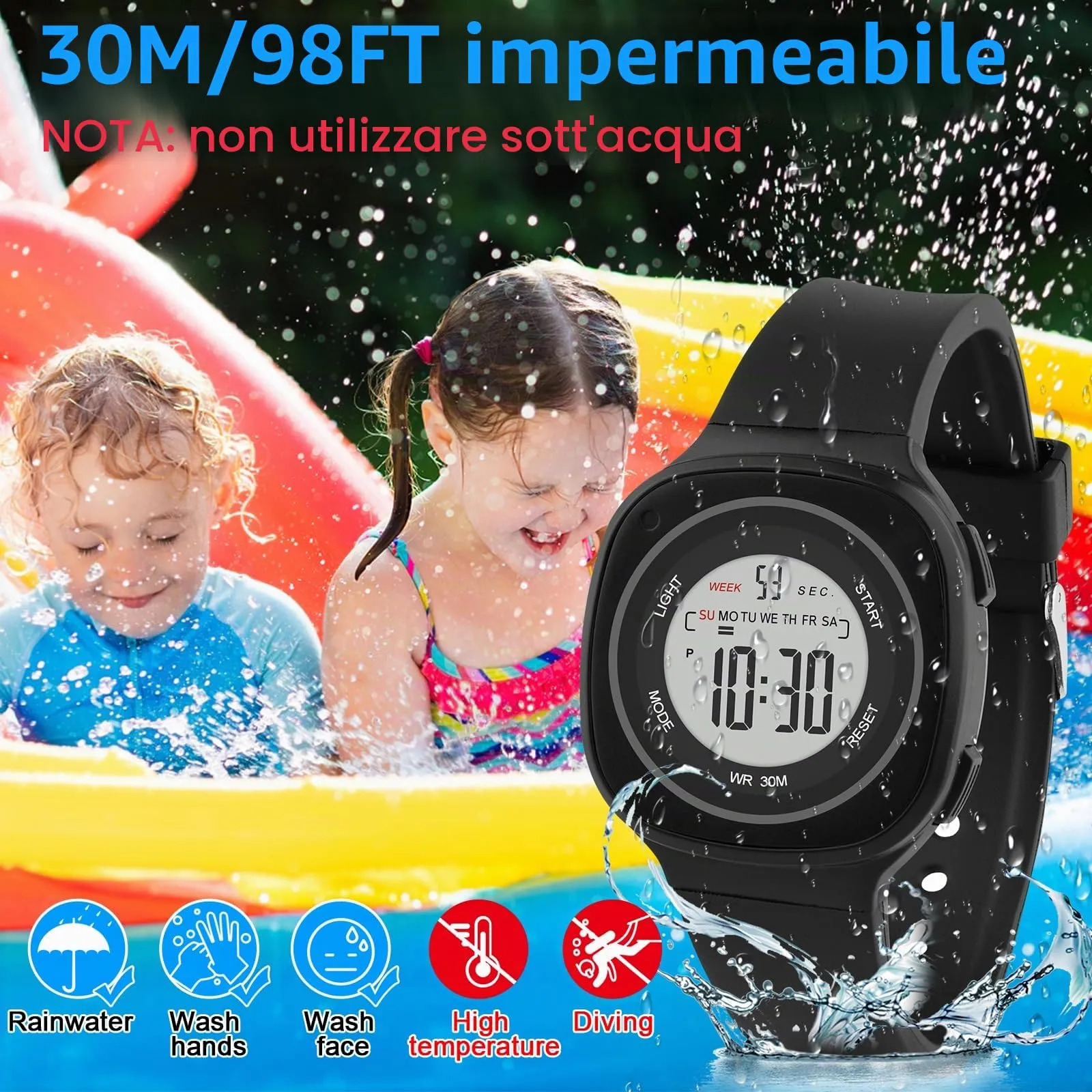GUUMUXIN Orologio Digitale, 7 Luci Colorate, 3ATM Impermeabile, 5-15 Anni - immagine 3