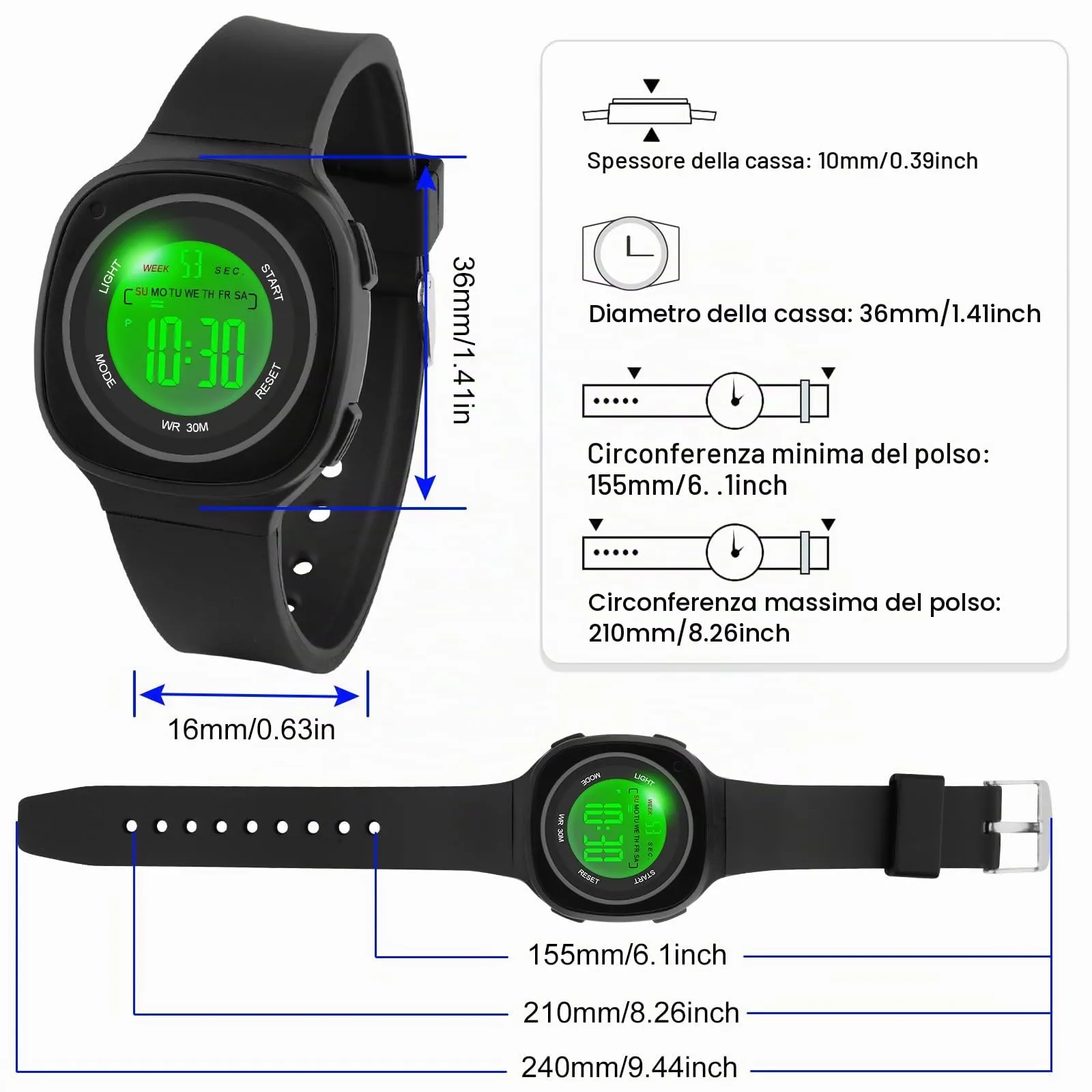 GUUMUXIN Orologio Digitale, 7 Luci Colorate, 3ATM Impermeabile, 5-15 Anni - immagine 4