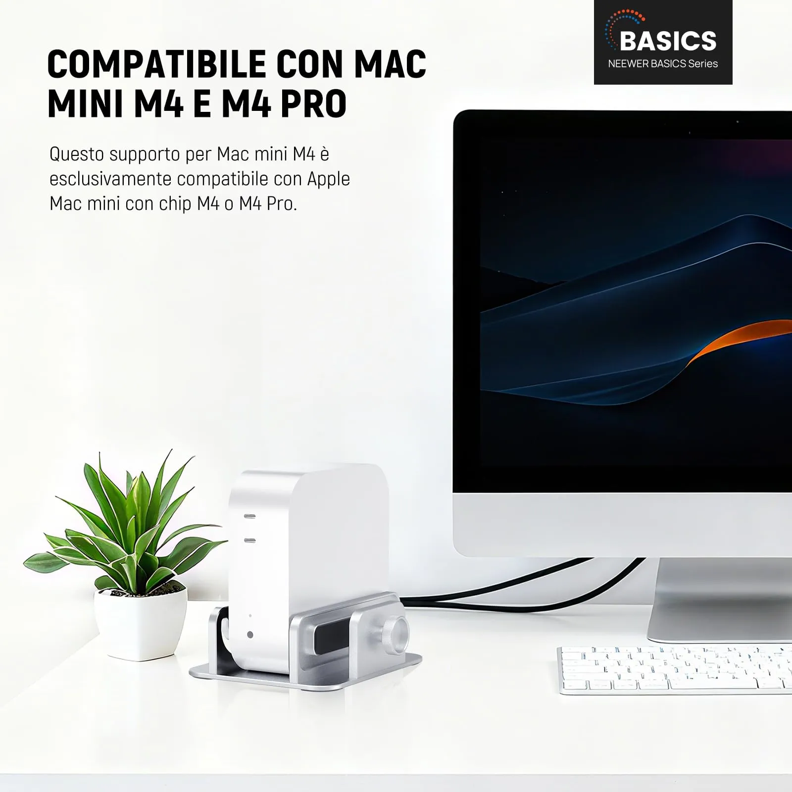 NEEWER BASICS Mac Mini supporto con supporto SSD, slot per PC in lega di alluminio, supporto verticale per rack dock, supporto da scrivania, accessori per computer, compatibile con Apple Mac mini con - immagine 2