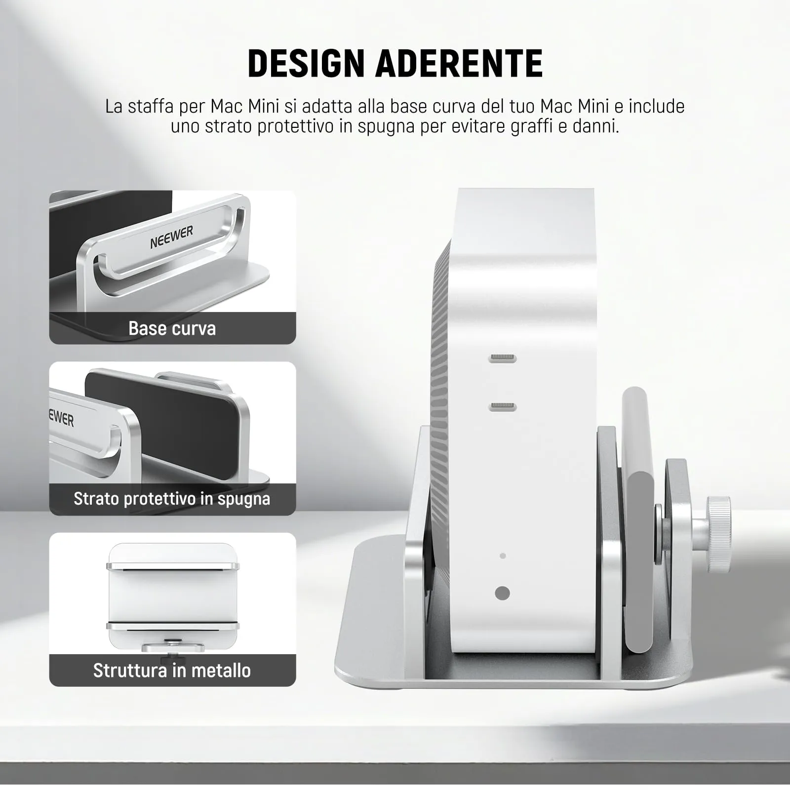 NEEWER BASICS Mac Mini supporto con supporto SSD, slot per PC in lega di alluminio, supporto verticale per rack dock, supporto da scrivania, accessori per computer, compatibile con Apple Mac mini con - immagine 6