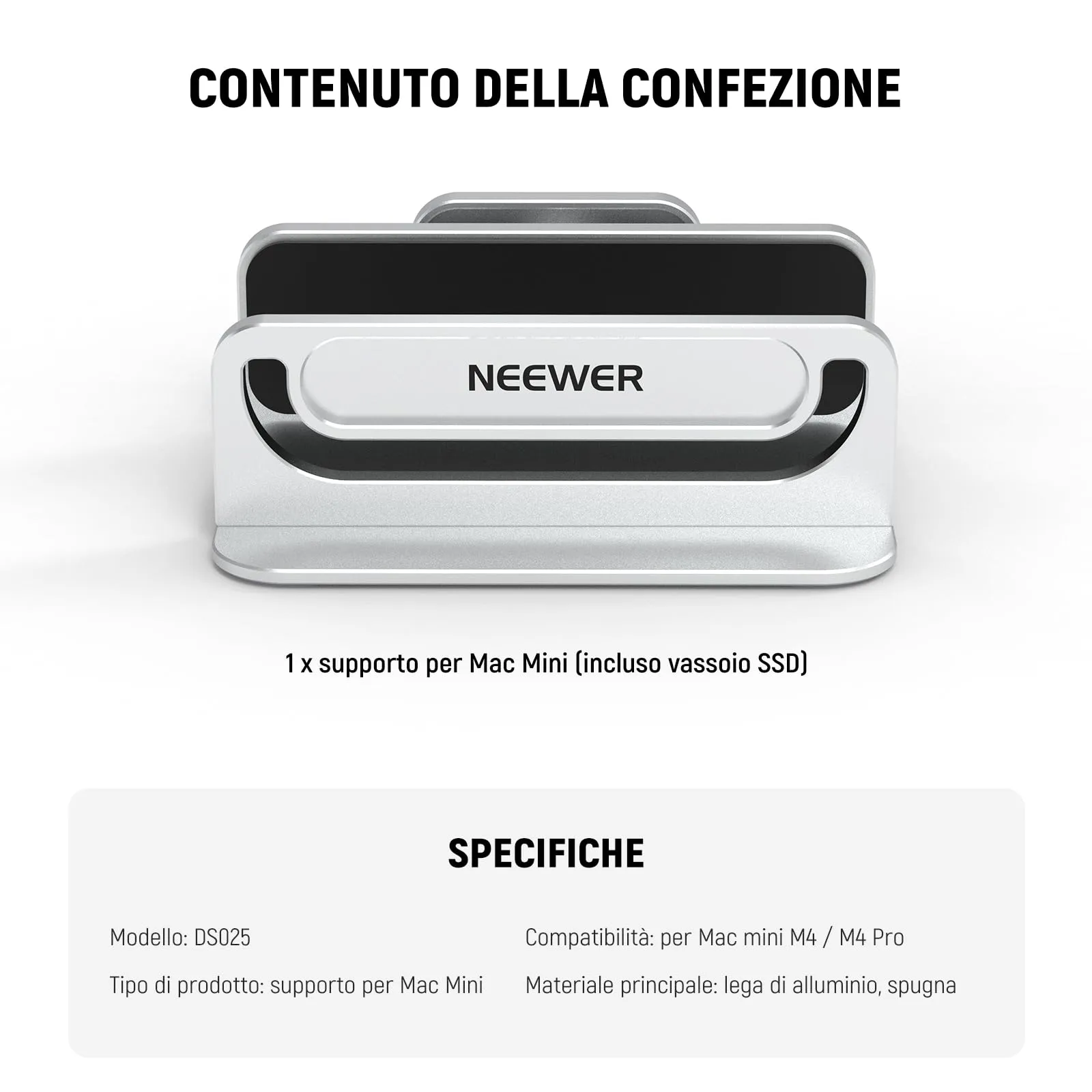 NEEWER BASICS Mac Mini supporto con supporto SSD, slot per PC in lega di alluminio, supporto verticale per rack dock, supporto da scrivania, accessori per computer, compatibile con Apple Mac mini con - immagine 7