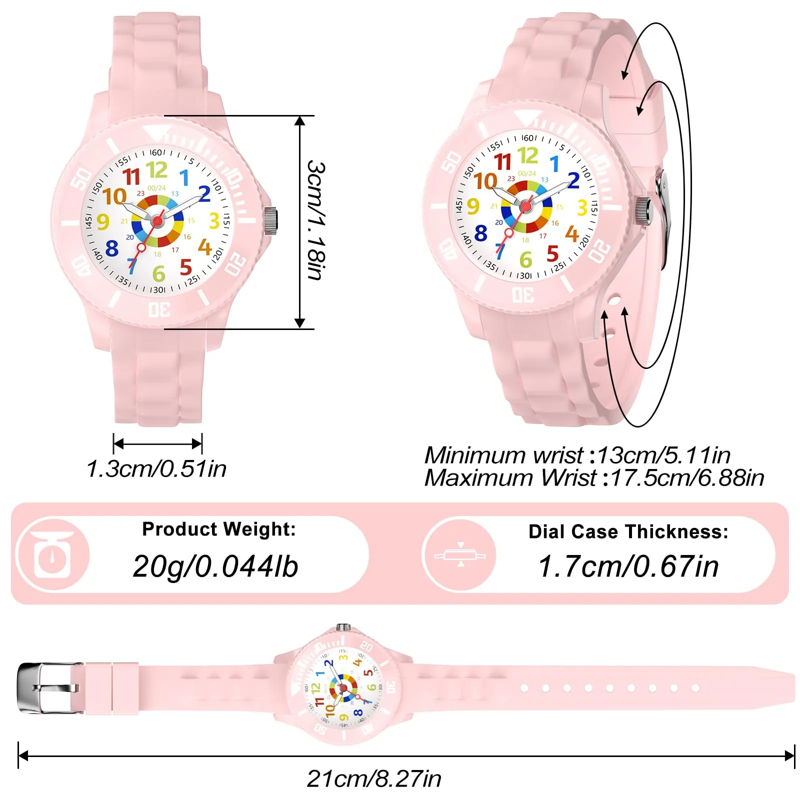 DTKID Orologio Bambini Analogico, Ghiera Girevole, Silicone (Rosa Pallido) - immagine 5