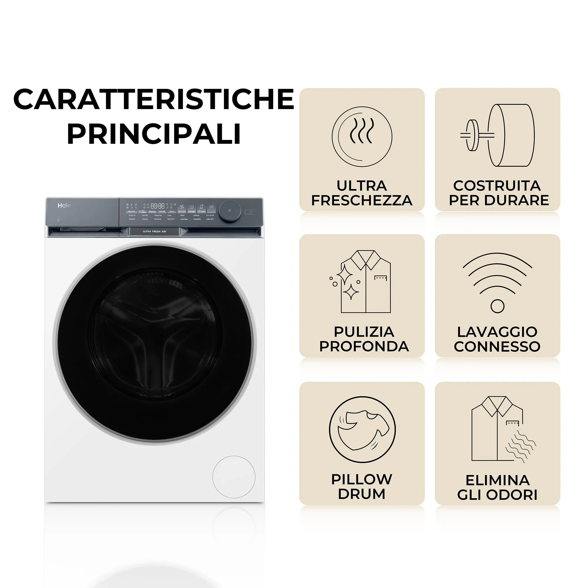 Haier X Serie 9 Lavatrice 10 Kg, Libera Installazione, Carica Frontale, Classe A-30%, 1400 Giri, Ultra Fresh Air e Ciclo Refresh a Vapore, Wi-Fi con App hOn, 85x60x62 cm, Bianca – HW100-B14387U-IT - immagine 2