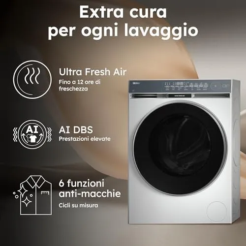 Haier X Serie 9 Lavatrice 10 Kg, Libera Installazione, Carica Frontale, Classe A-30%, 1400 Giri, Ultra Fresh Air e Ciclo Refresh a Vapore, Wi-Fi con App hOn, 85x60x62 cm, Bianca – HW100-B14387U-IT - immagine 4