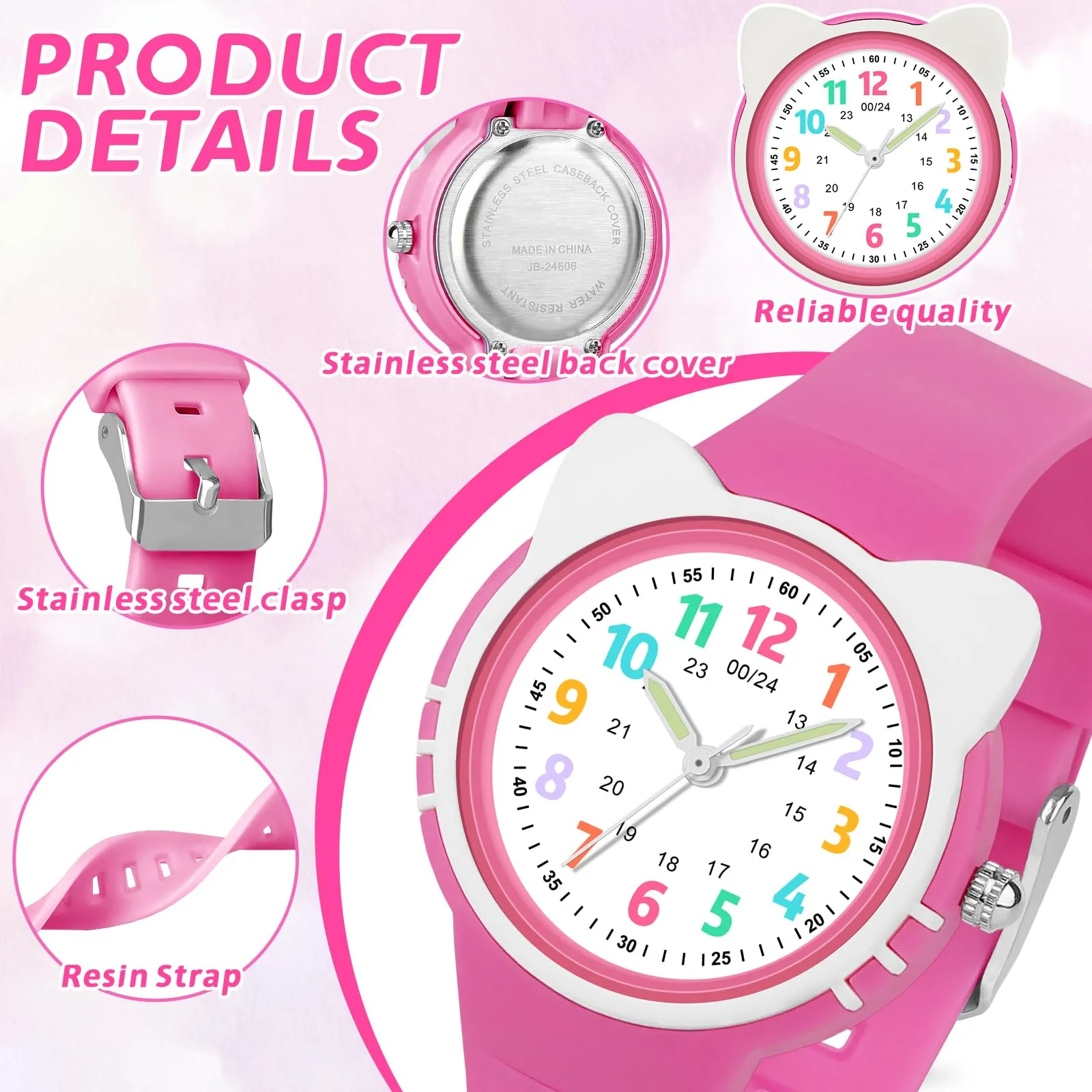 DTKID Orologio Bambini Analogico, Ghiera Girevole, Silicone (Fucsia) - immagine 4