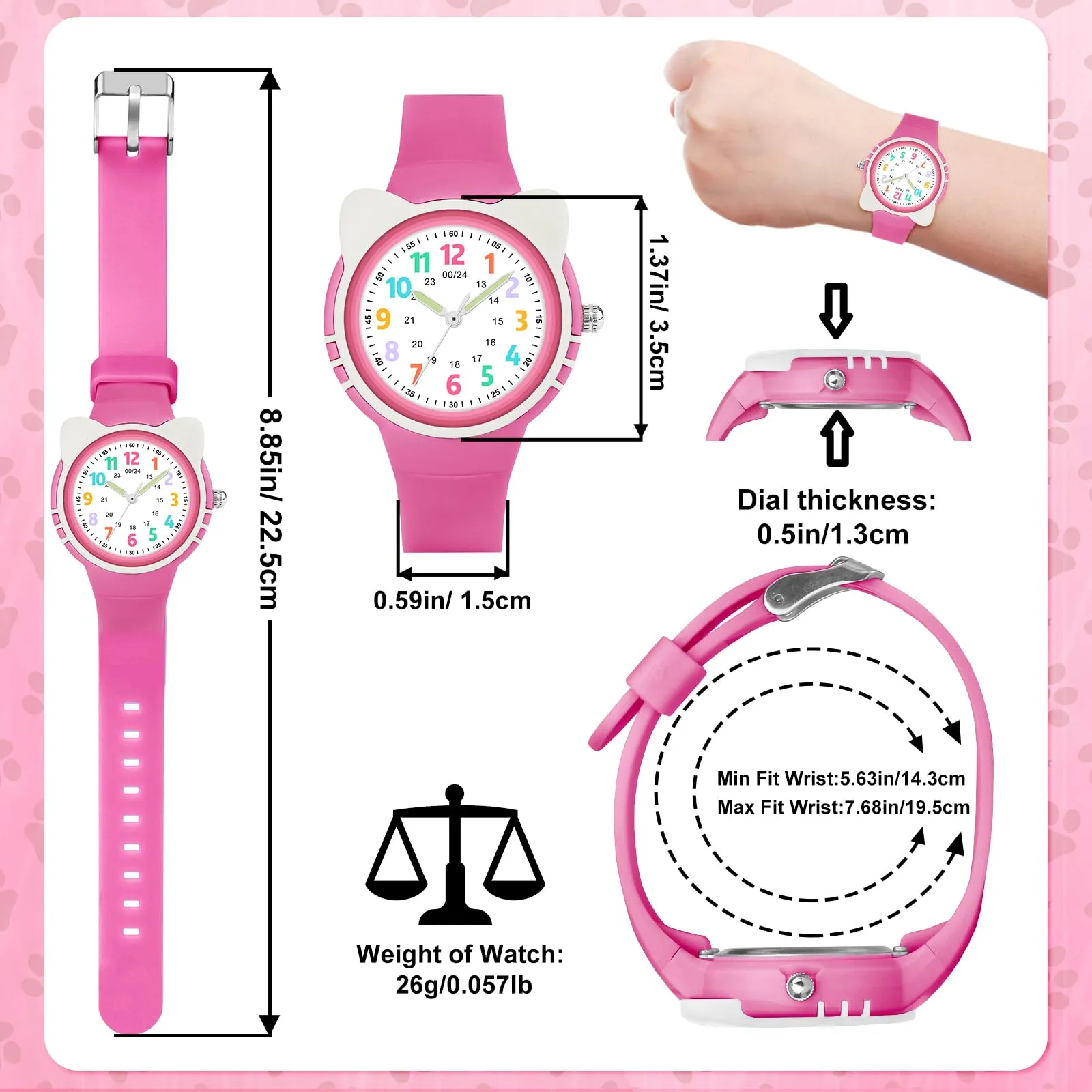 DTKID Orologio Bambini Analogico, Ghiera Girevole, Silicone (Fucsia) - immagine 5