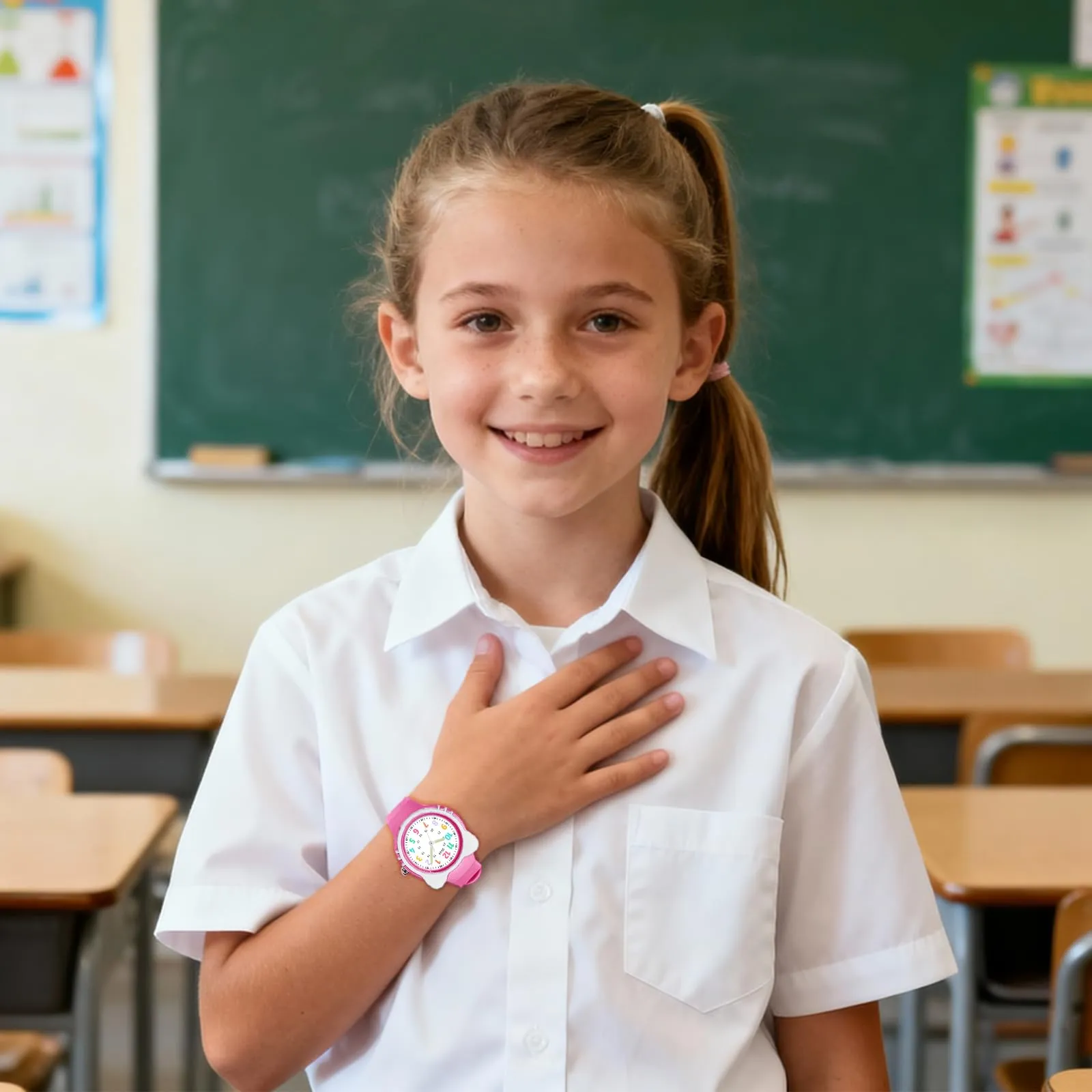 DTKID Orologio Bambini Analogico, Ghiera Girevole, Silicone (Fucsia) - immagine 6