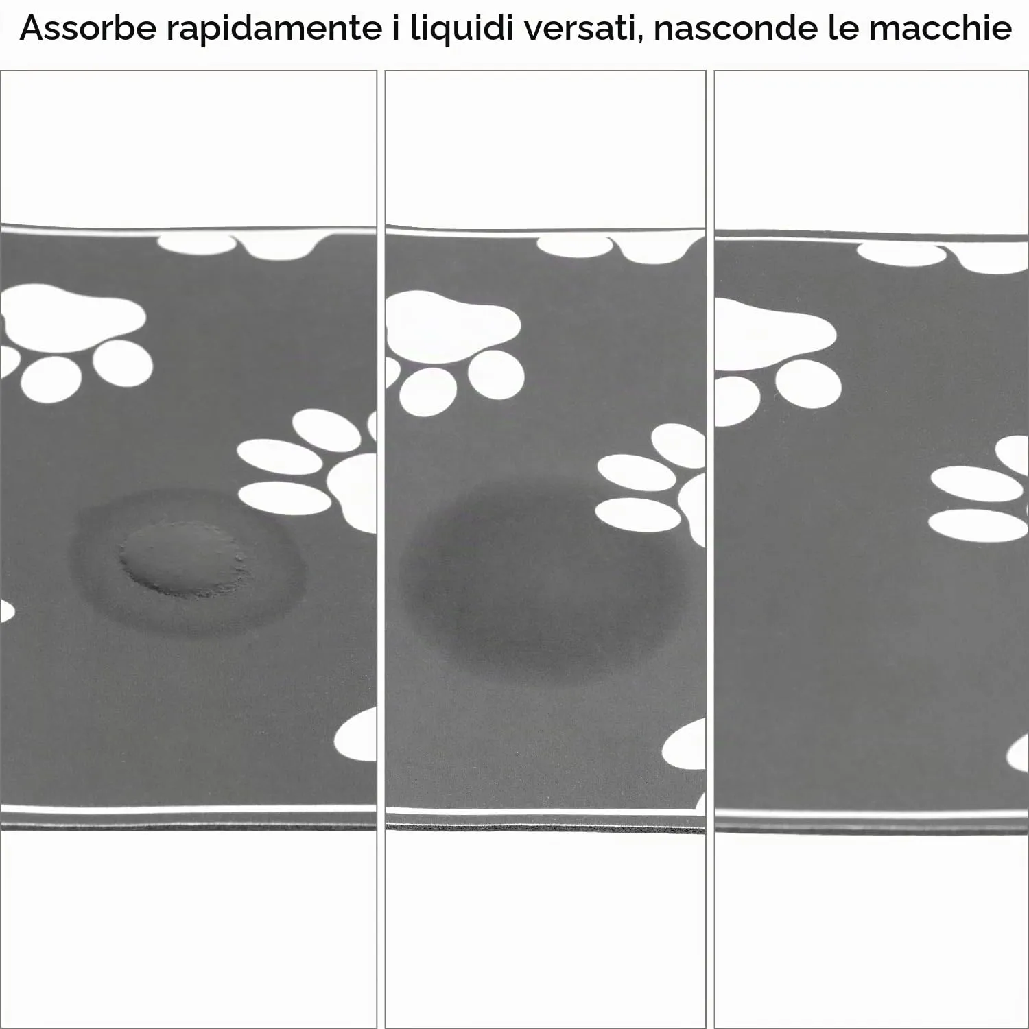 QWORK® 30x50 cm Tappetino per ciotola per cibo per animali domestici, tappetino per ciotola assorbente per cani e gatti, facile da pulire, antiscivolo, grigio - immagine 2