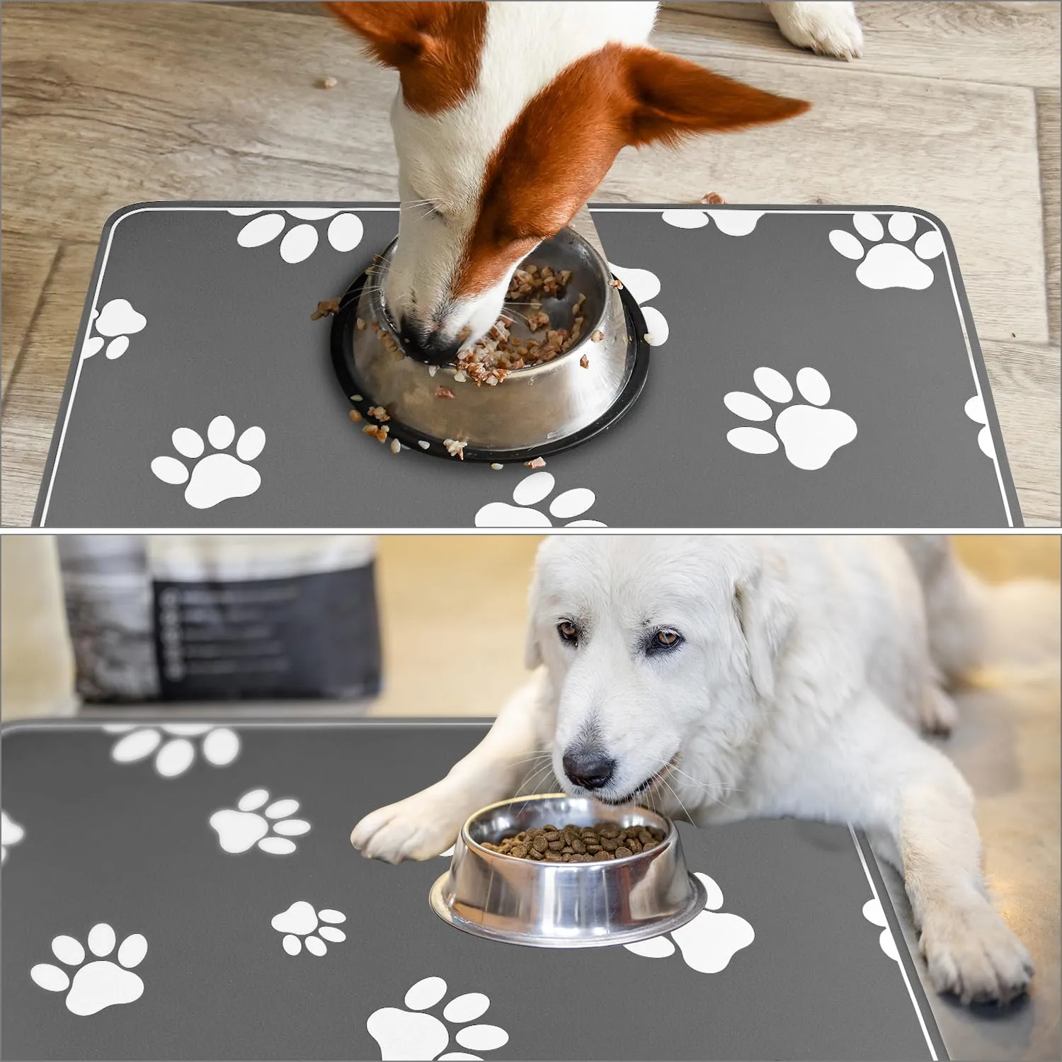 QWORK® 30x50 cm Tappetino per ciotola per cibo per animali domestici, tappetino per ciotola assorbente per cani e gatti, facile da pulire, antiscivolo, grigio - immagine 4