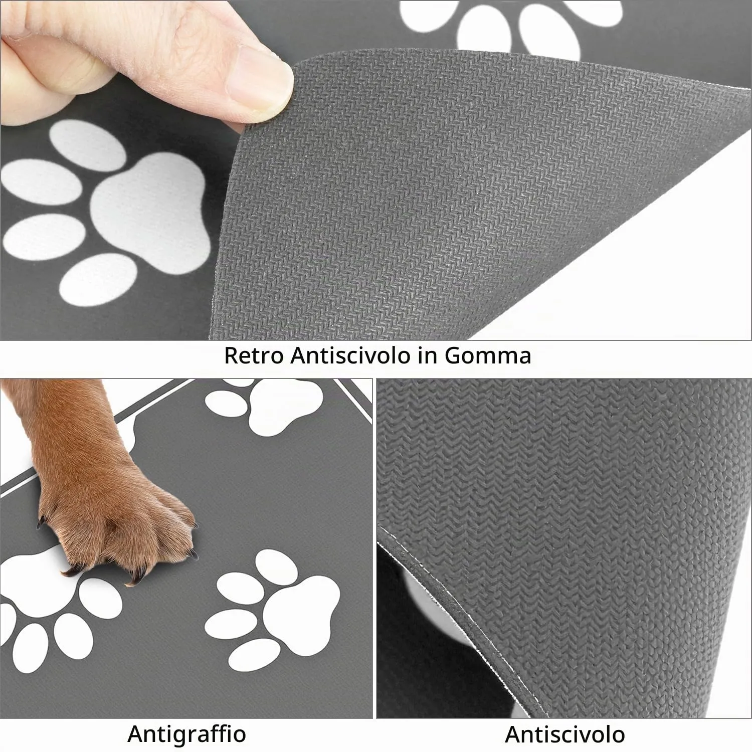 QWORK® 30x50 cm Tappetino per ciotola per cibo per animali domestici, tappetino per ciotola assorbente per cani e gatti, facile da pulire, antiscivolo, grigio - immagine 7