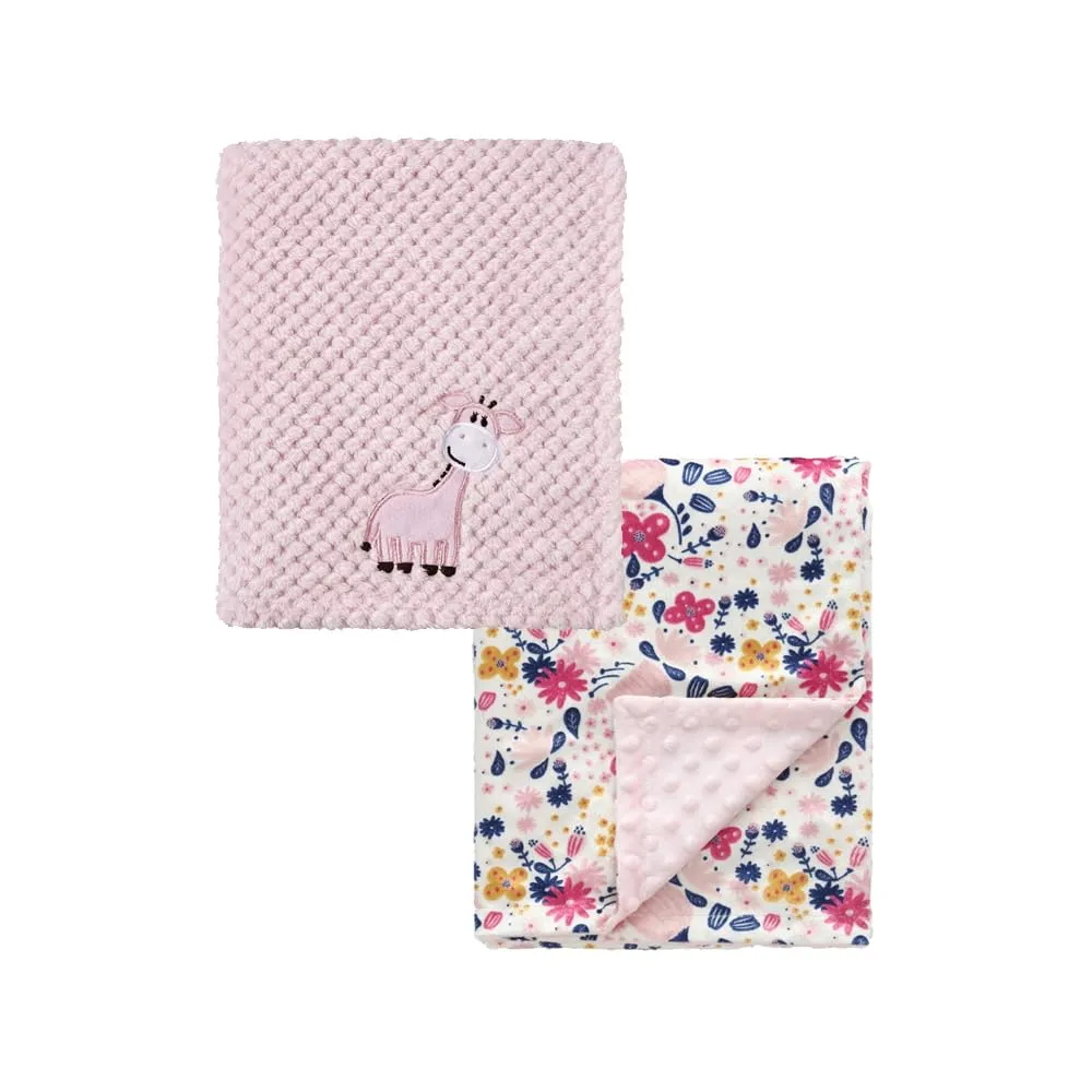 CREVENT 2 coperte per bambini piccoli, 75 cm x 100 cm, graziose, soffici, calde, per biancheria da letto, lettino, passeggino, giraffa + fiore - immagine 1