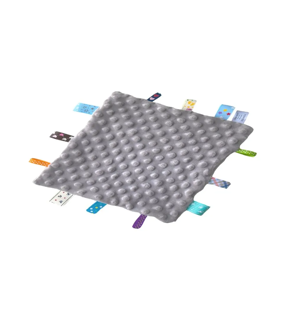 Crevent, coperte di sicurezza con etichette per neonati, morbide piccole coccole per ragazzi, coperta sensoriale per neonati, fantastici regali per feste di compleanno e baby shower - 25,4x25,4 cm - immagine 4