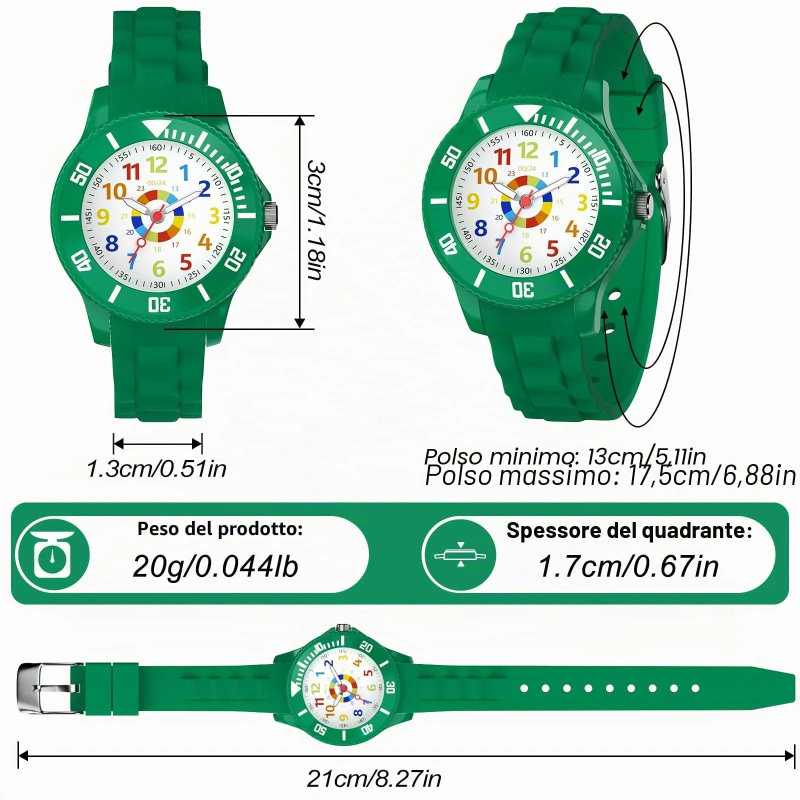 DTKID Orologio Bambini Analogico, Ghiera Girevole, Silicone (Verde Scuro) - immagine 5