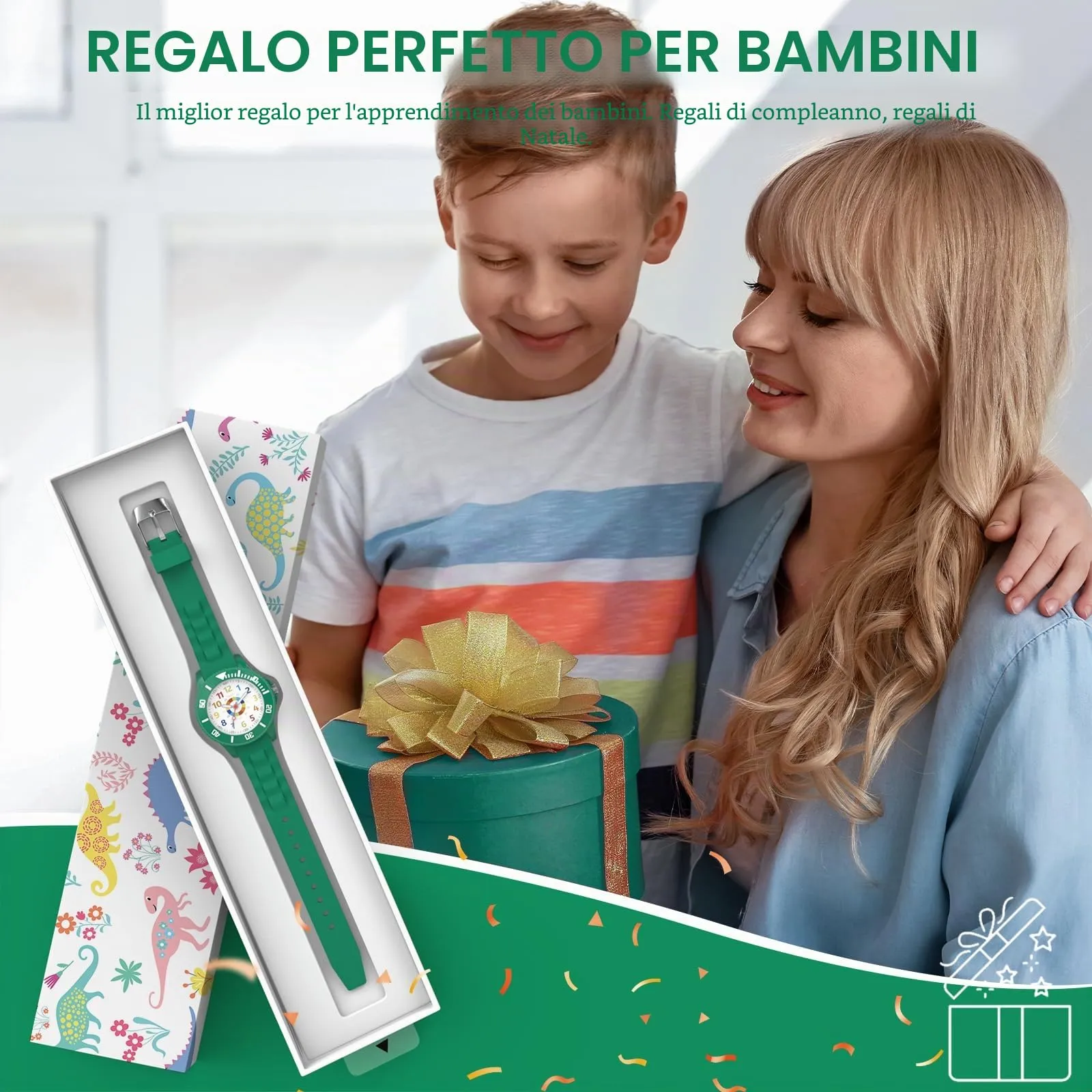 DTKID Orologio Bambini Analogico, Ghiera Girevole, Silicone (Verde Scuro) - immagine 6