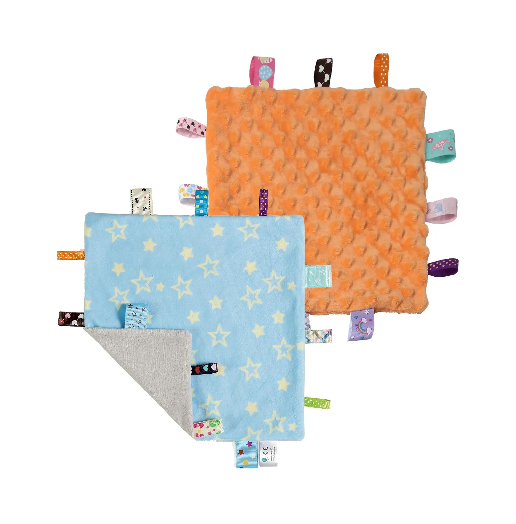 CREVENT Coperte di Sicurezza per Bambini, Morbidi Piccoli Copriletti per Ragazzi, Coperta per Bambini con Superficie Sensoriale, Ottimi Regali per Compleanno e Baby Shower - 25,4x25,4 cm Stella Blu + - immagine 1