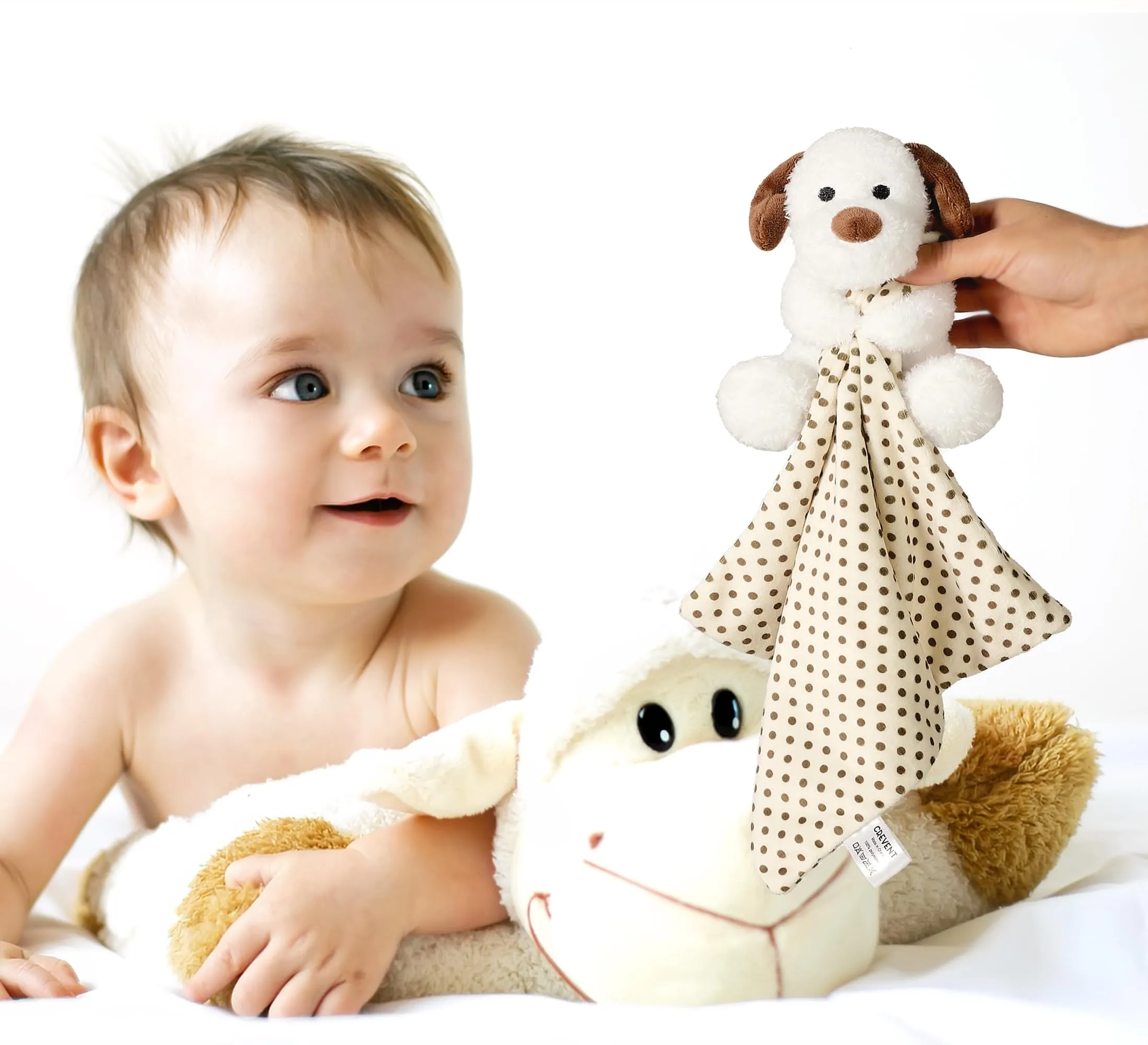 Crevent - Copertina di sicurezza in morbido peluche, per neonati e bambini, per compleanni e baby shower, con animaletto (cagnolino coccolone) - immagine 2