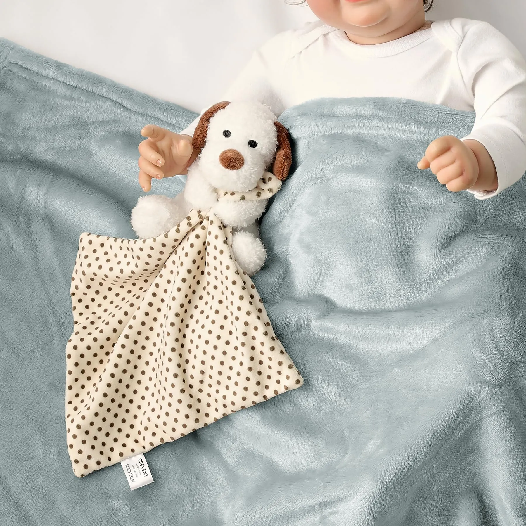 Crevent - Copertina di sicurezza in morbido peluche, per neonati e bambini, per compleanni e baby shower, con animaletto (cagnolino coccolone) - immagine 3