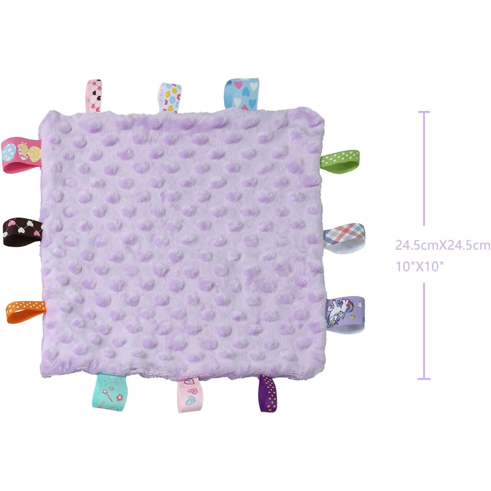 CREVENT Coperte di Sicurezza con Etichette per Bambini, Morbida Piccola Coperta Sensoriale e di Coccole, Ottimi Regali per Compleanno e Baby Shower – 24X24cm/10X10 Verde + Viola - immagine 5