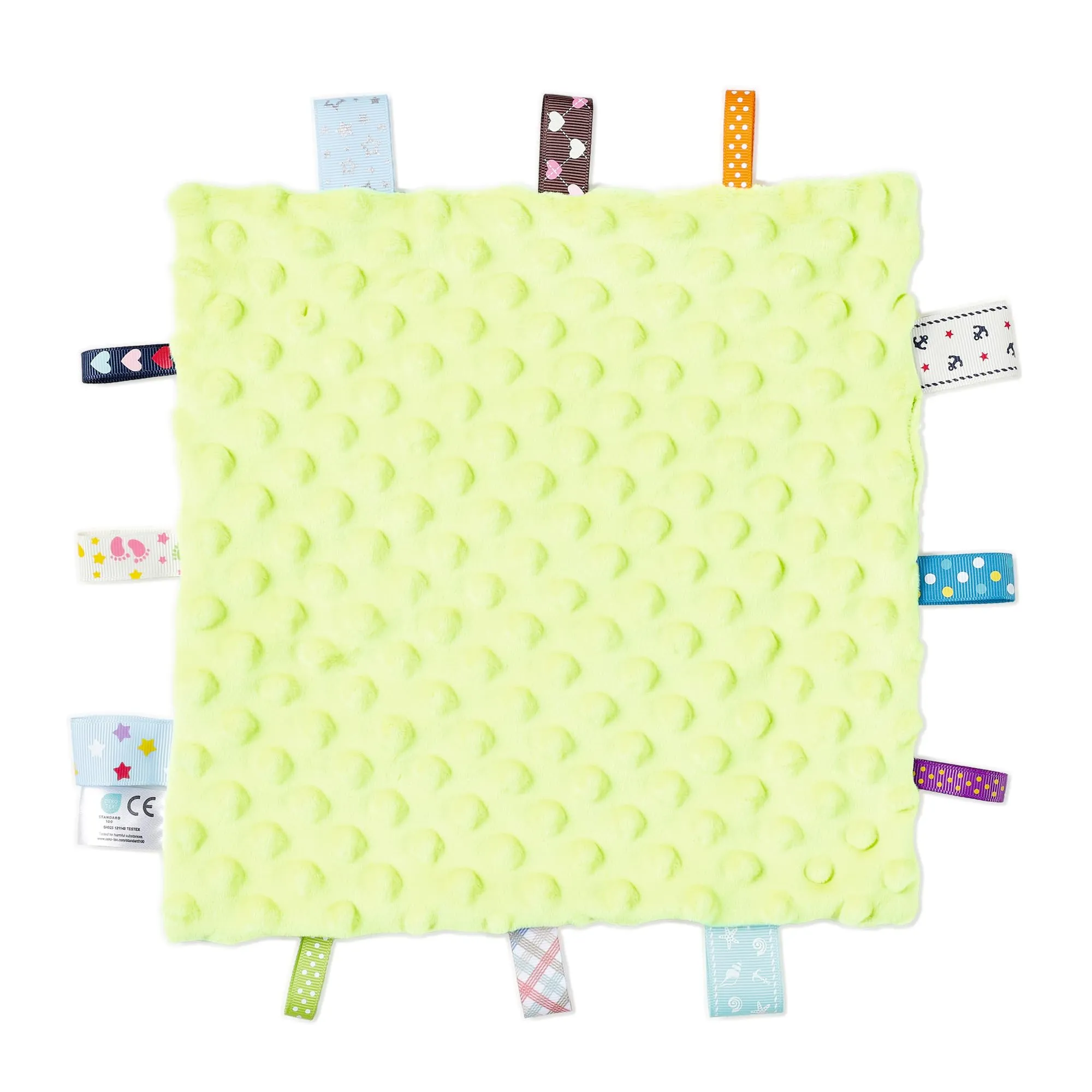 CREVENT Coperte di Sicurezza con Etichette per Bambini, Morbida Piccola Coperta Sensoriale e di Coccole, Ottimi Regali per Compleanno e Baby Shower – 24X24cm/10X10 Verde + Viola - immagine 7