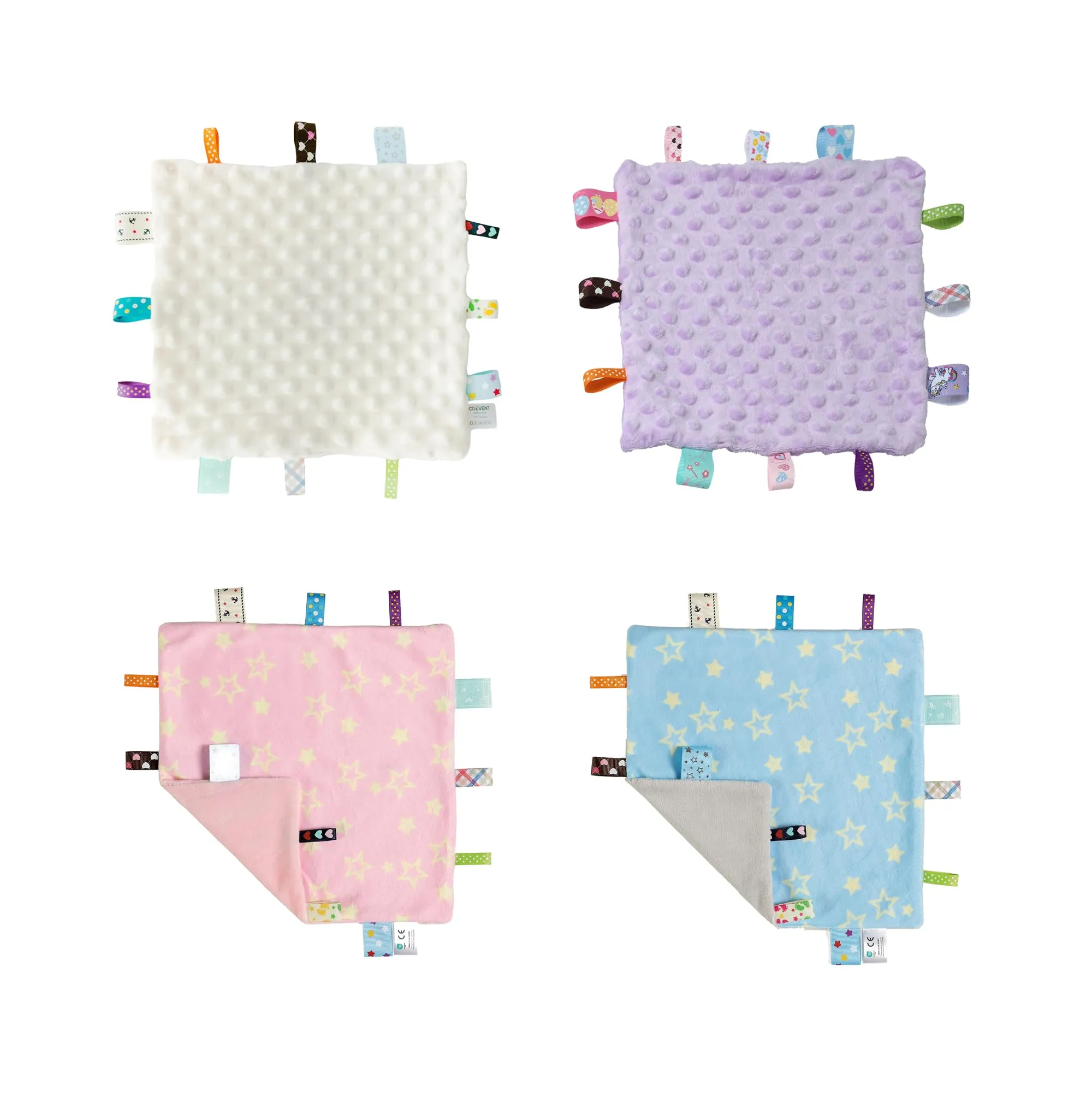 CREVENT Etichette - Coperta di Sicurezza per Bambini, Morbida Piccola Coperta Sensoriale e Confortevole, Ottimi Regali per Compleanno e Festa per Neonati – 24X24cm/10 X10 Rosa Stella + Stella Blu + - immagine 1