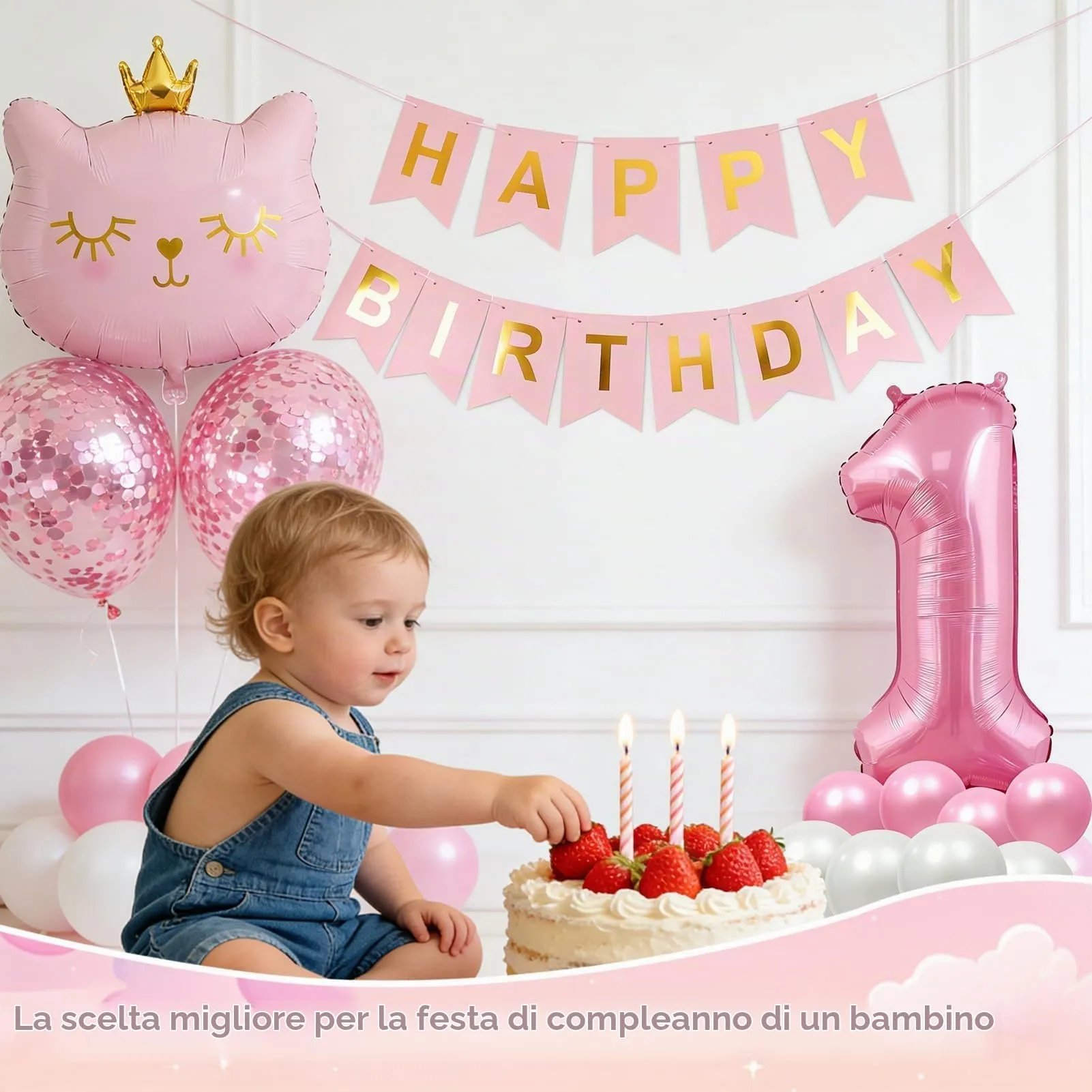 13 Pcs Palloncini 1 Anni Gatti,Decorazione di Compleanni per Bambine 1 Anni - immagine 6