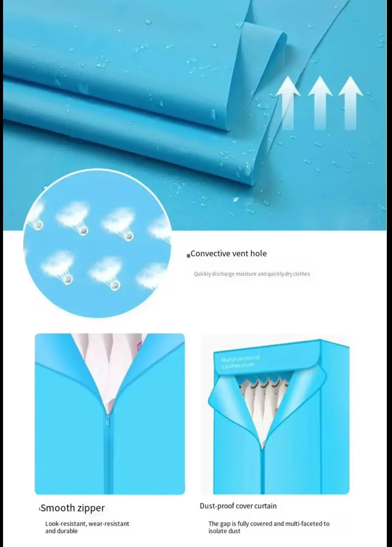 Asciugabiancheria Elettrico Portatile, 900W, Timer 180 Minuti, Capacità 30kg, Struttura in Acciaio Inox, Blu - immagine 3